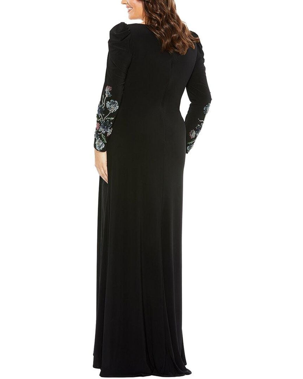 Mac Duggal Black Plus Embellished Faux Wrap Gown