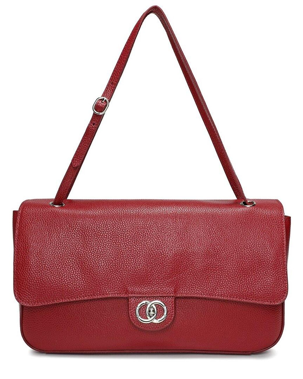 Tiffany & Fred Paris Red Premium Pebbled Leather Turnlock Shoulder Bag