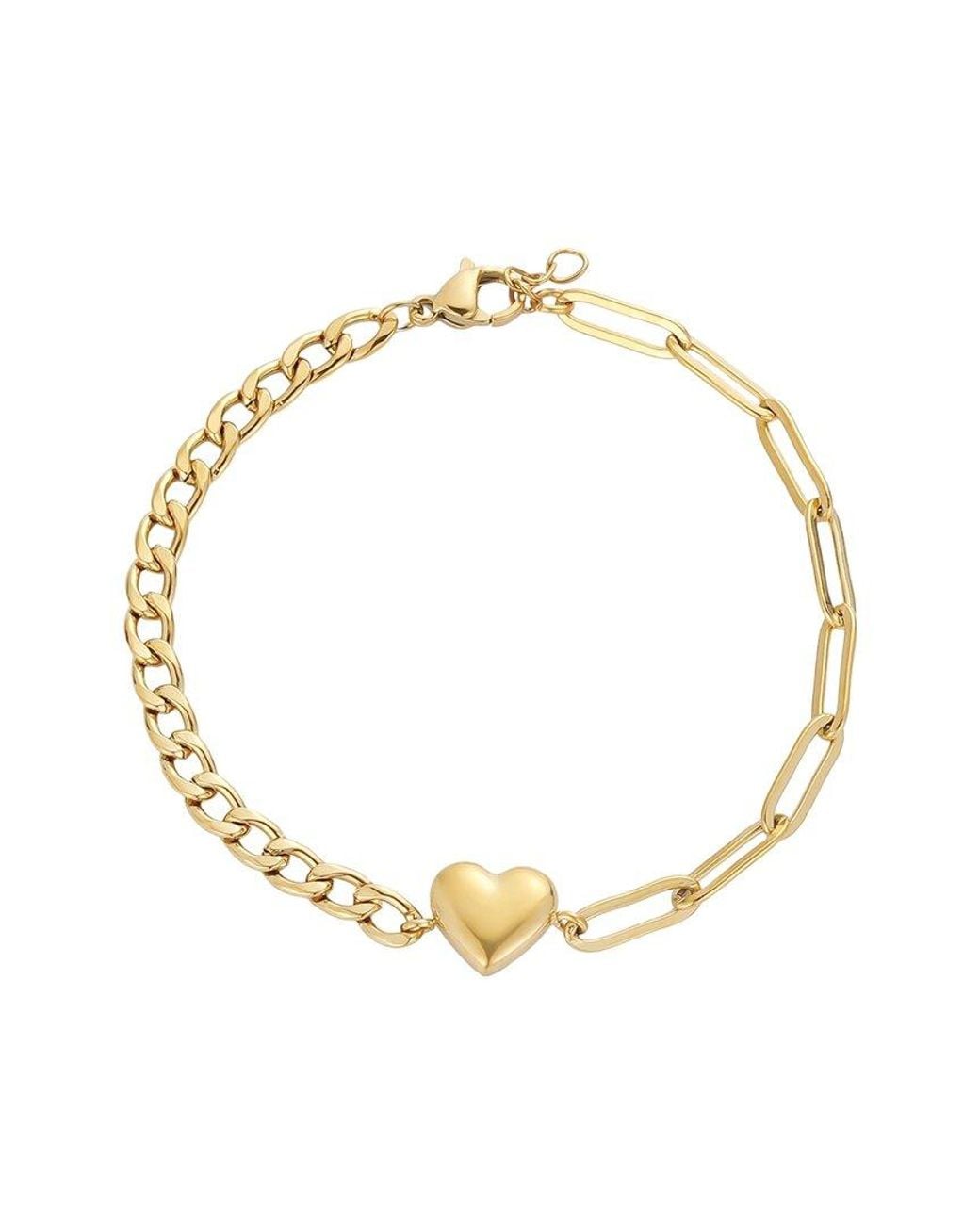 Adornia Metallic Tarnish Resistant 18K Plated Heart Mixed Chain Bracelet