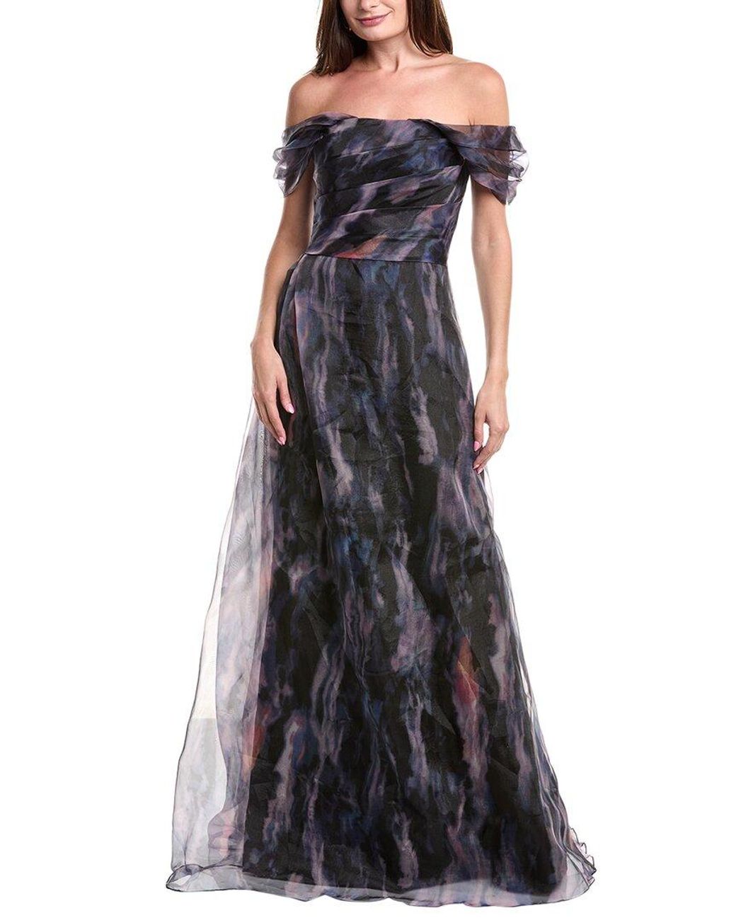 Rene Ruiz Black Off-The-Shoulder Organza Gown