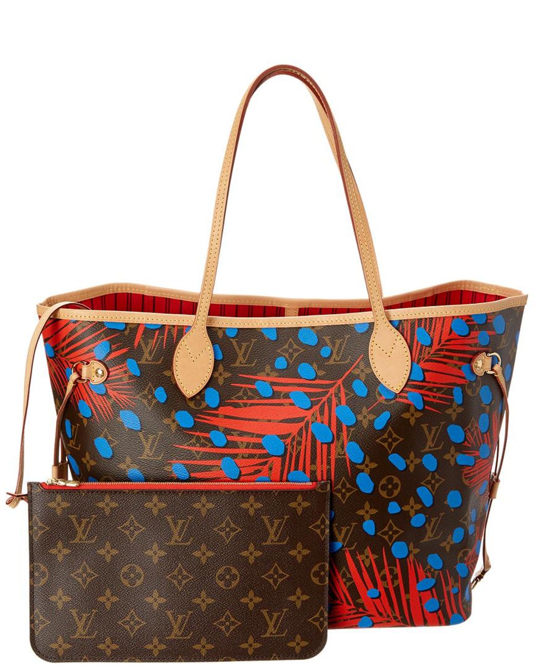 Louis Vuitton Limited Edition Blue Jungle Dots Neverfull Mm Nm in Red