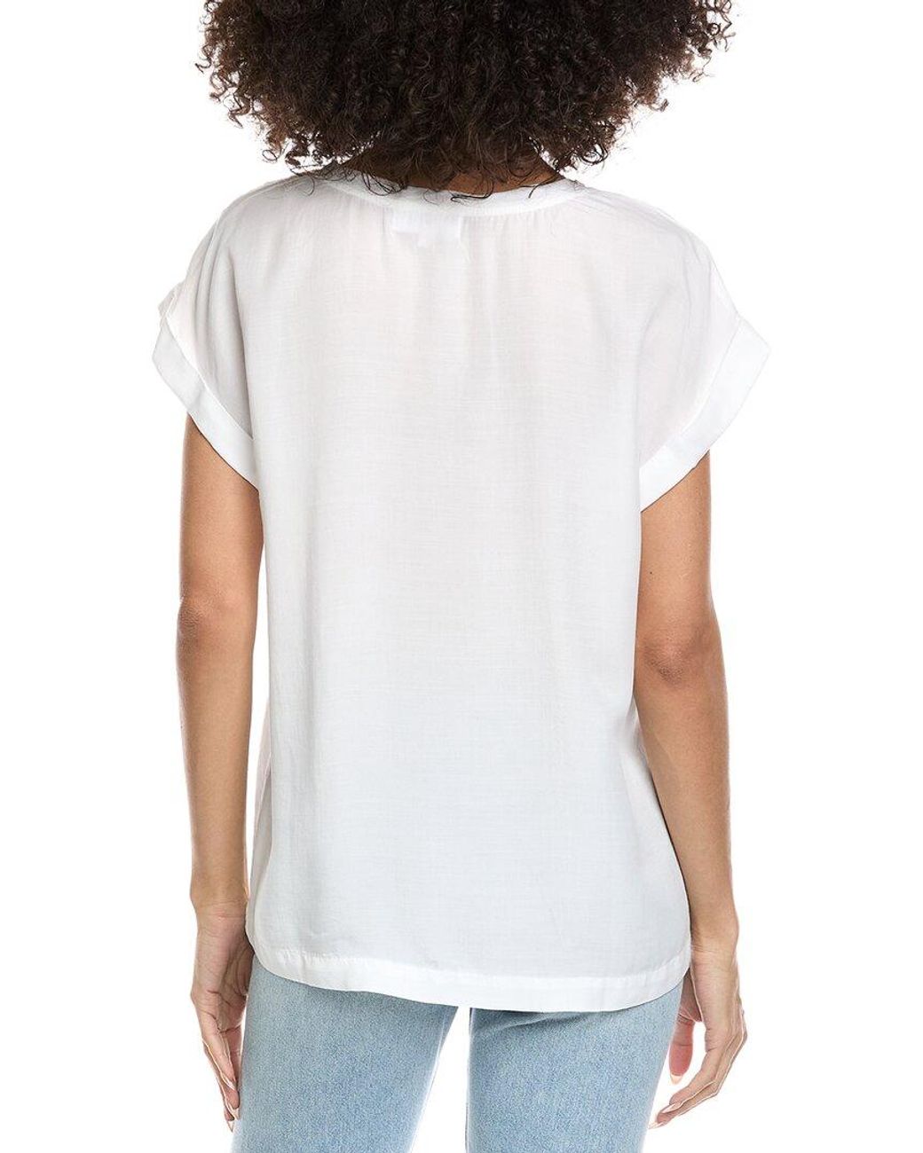 Bella Dahl White Roll Sleeve V-Neck T-Shirt