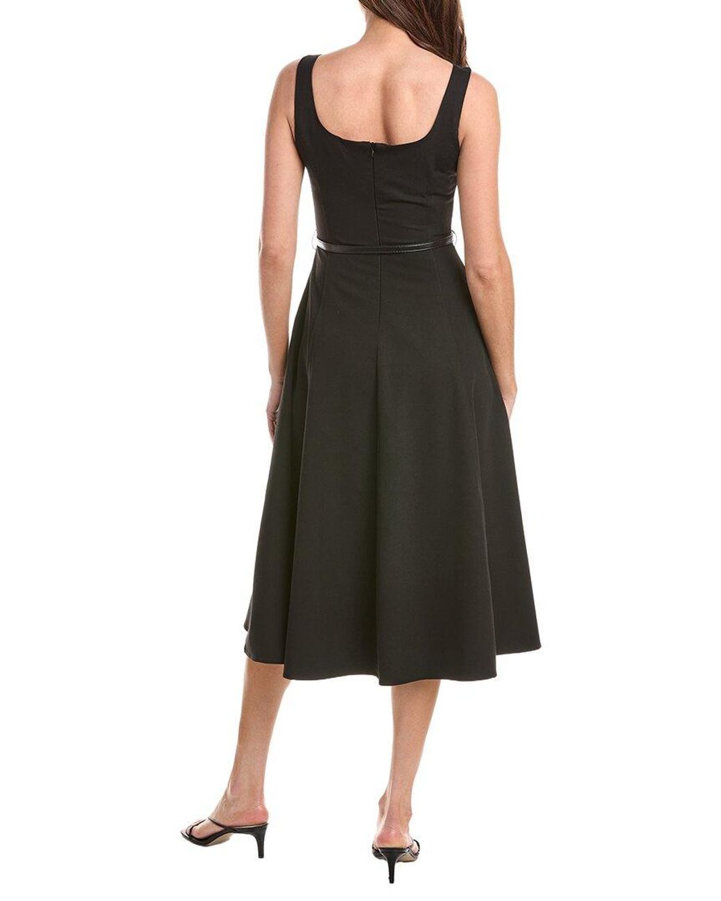 Gracia Black Belted Square Neck A-Line Dress