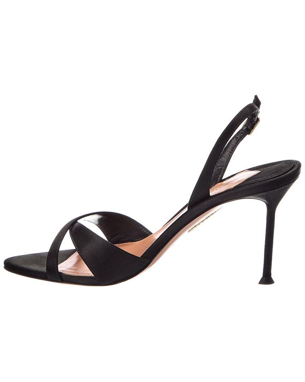 Aquazzura Black Alex 85 Satin Slingback Sandal