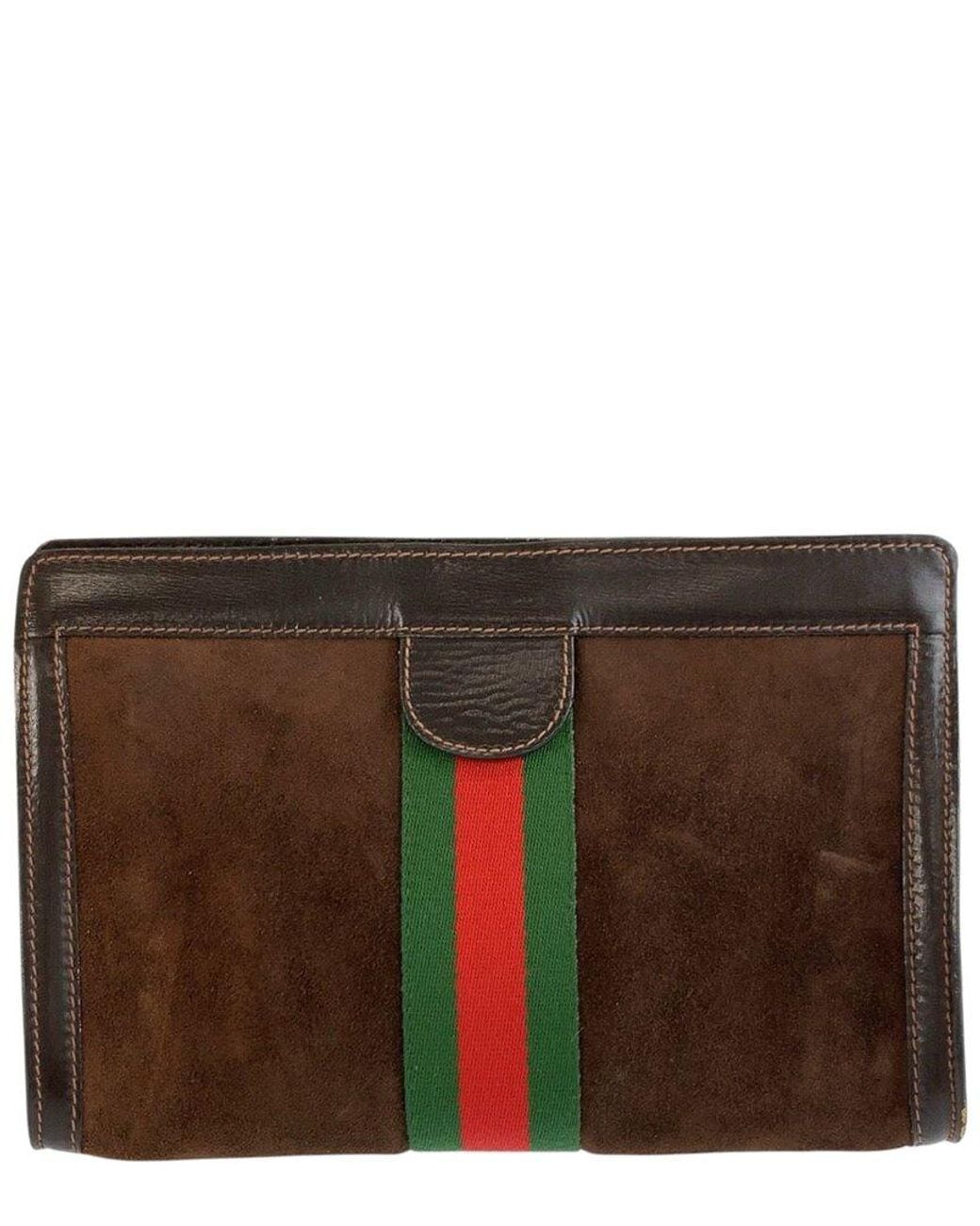 Gucci Brown Suede Shelley Line Clutch (Authentic Pre-Loved)