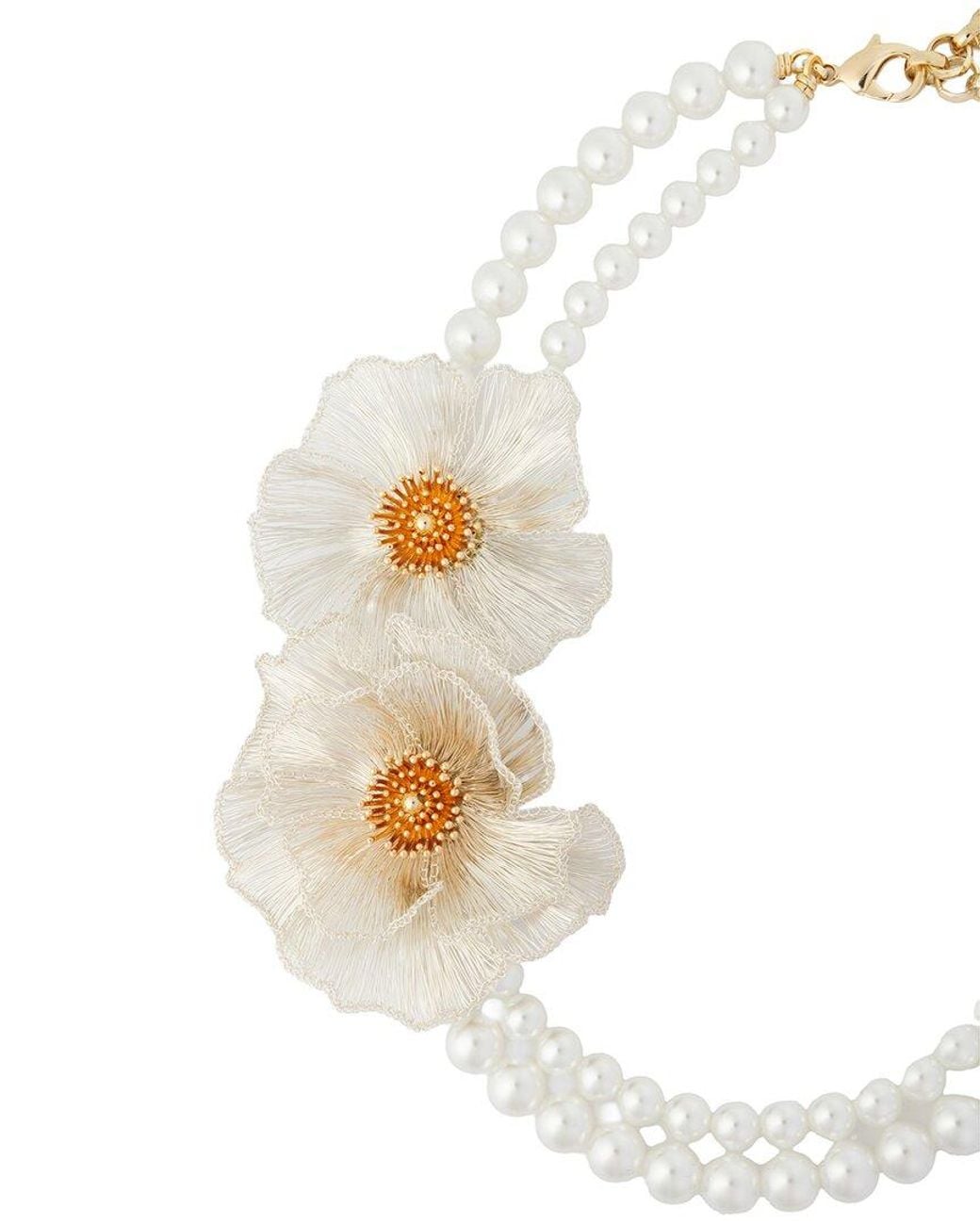 Saachi White Woven Flower Pearl Necklace