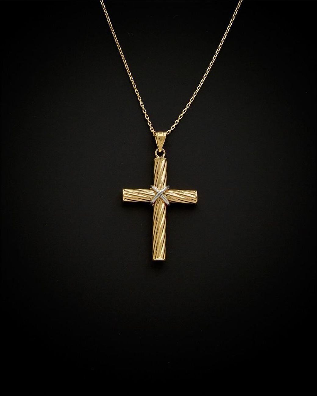 Italian Gold Black 14k Two-tone Fancy Cross Necklace