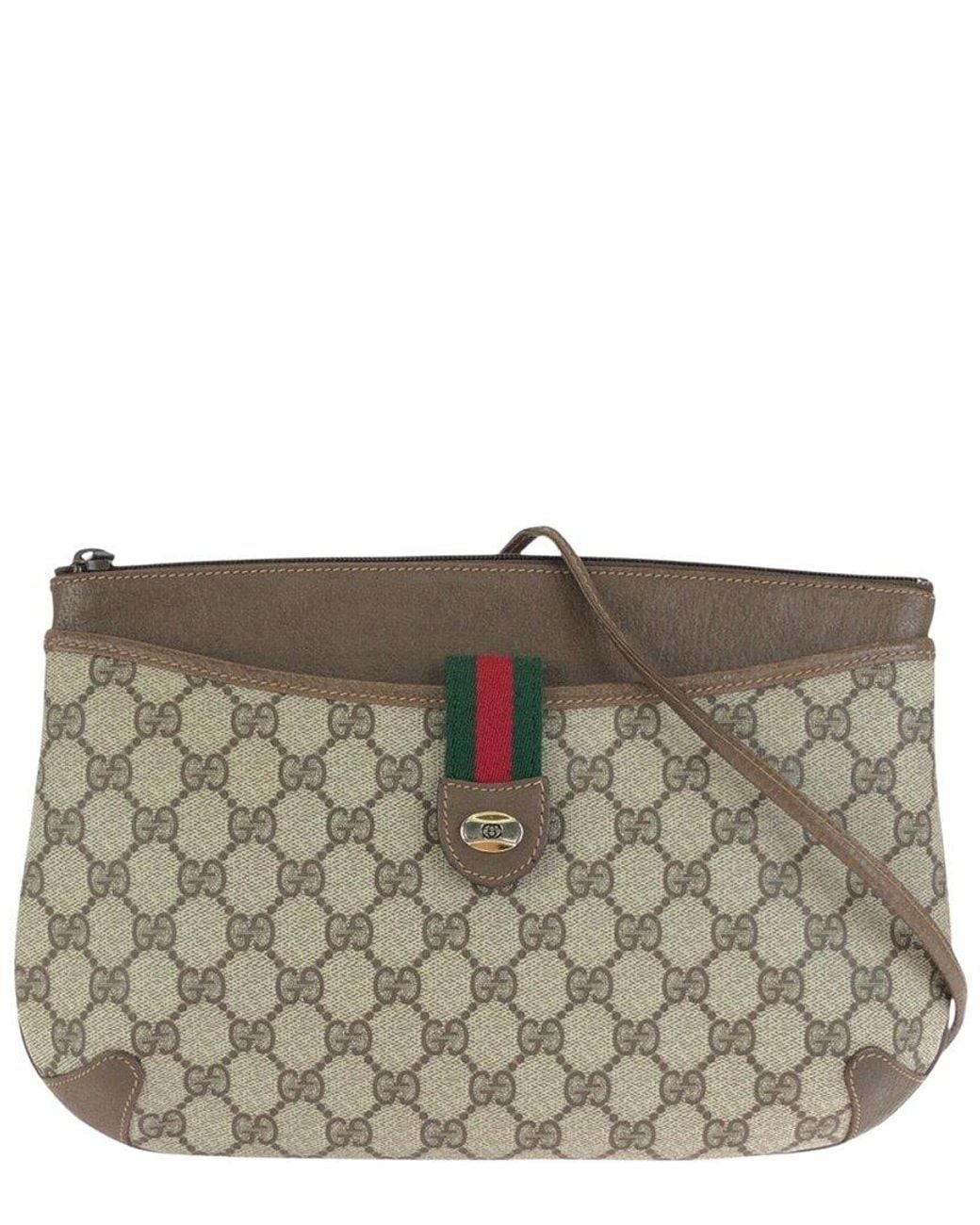 Gucci Gray Beige Gg Supreme Canvas & Leather Shoulder Bag (authentic Pre-loved)
