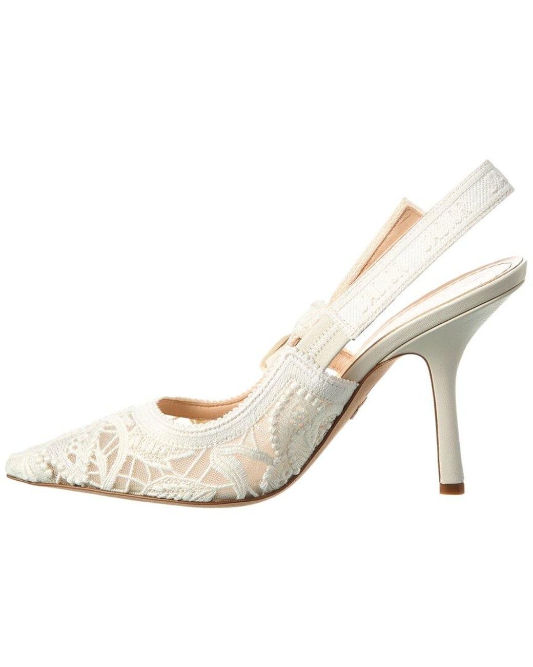 Dior J'a Lace & Leather Slingback Pump in White | Lyst