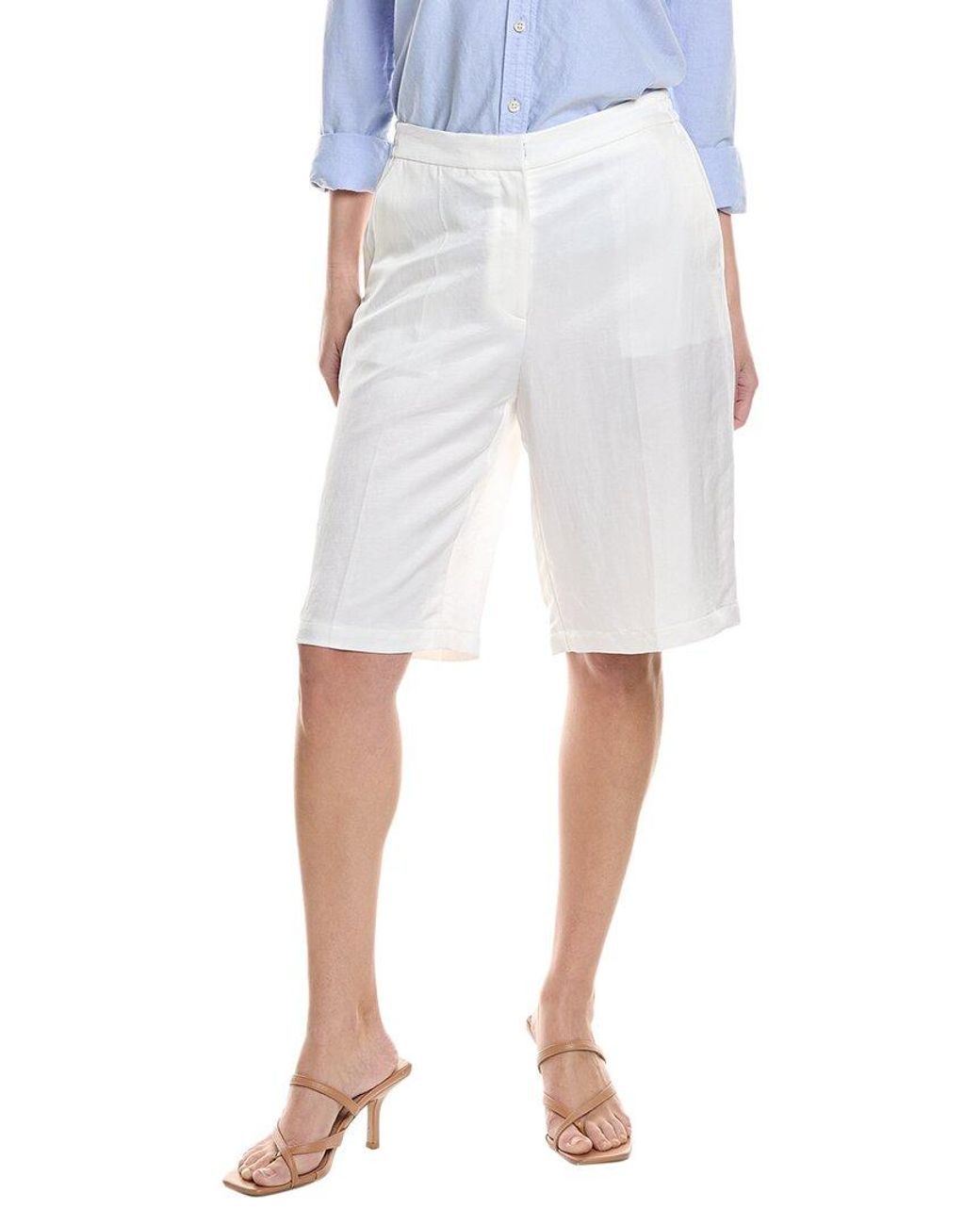 Boss White Telini Linen-Blend Short