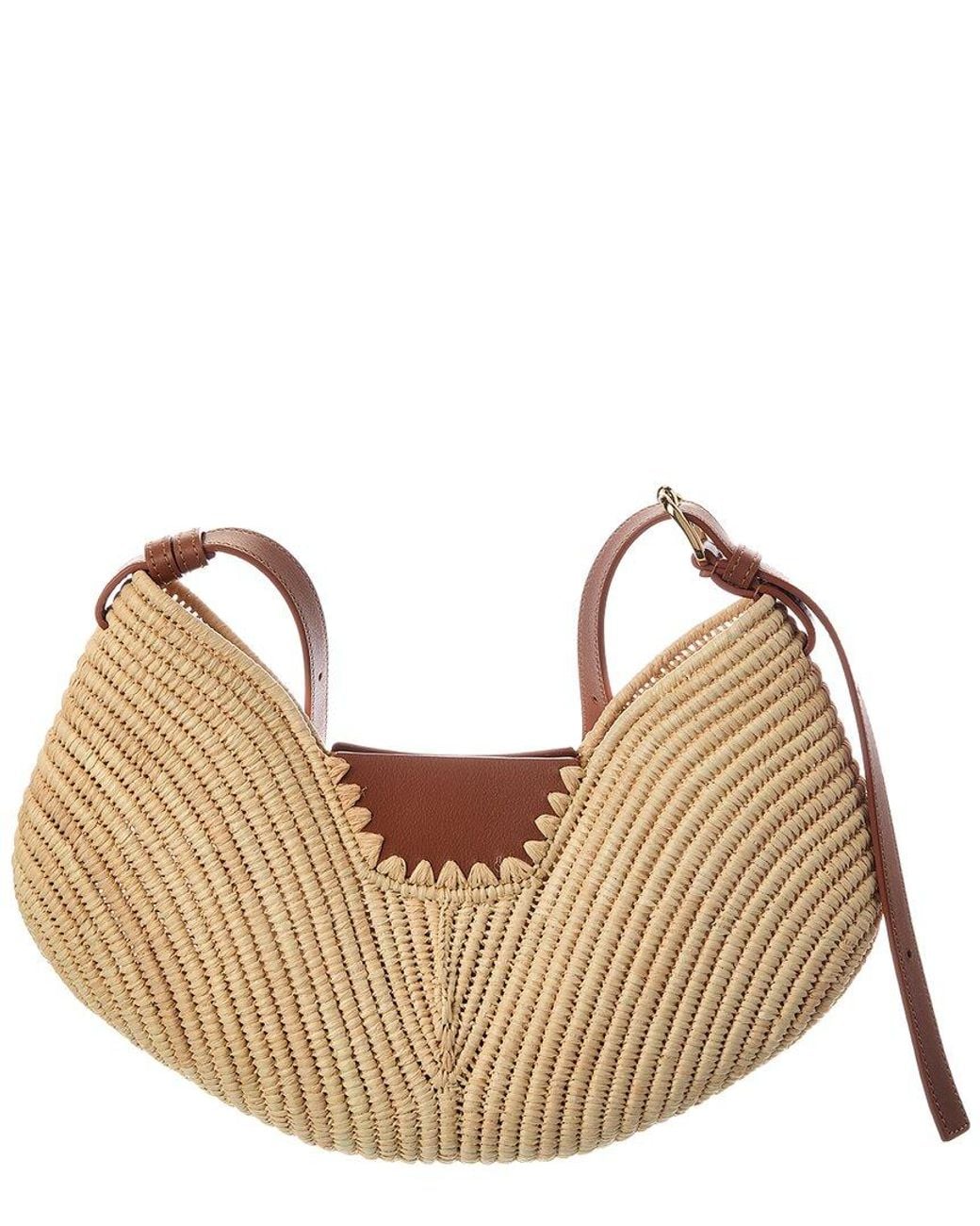 Loewe Brown Swing Medium Raffia & Leather Hobo Bag