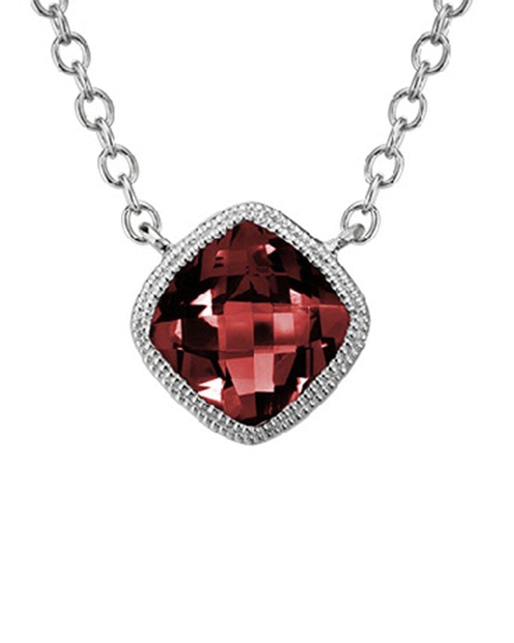Diamond Select Cuts White 14K Diamond .03 Ct. & 1.10 Ct. Garnet Necklace
