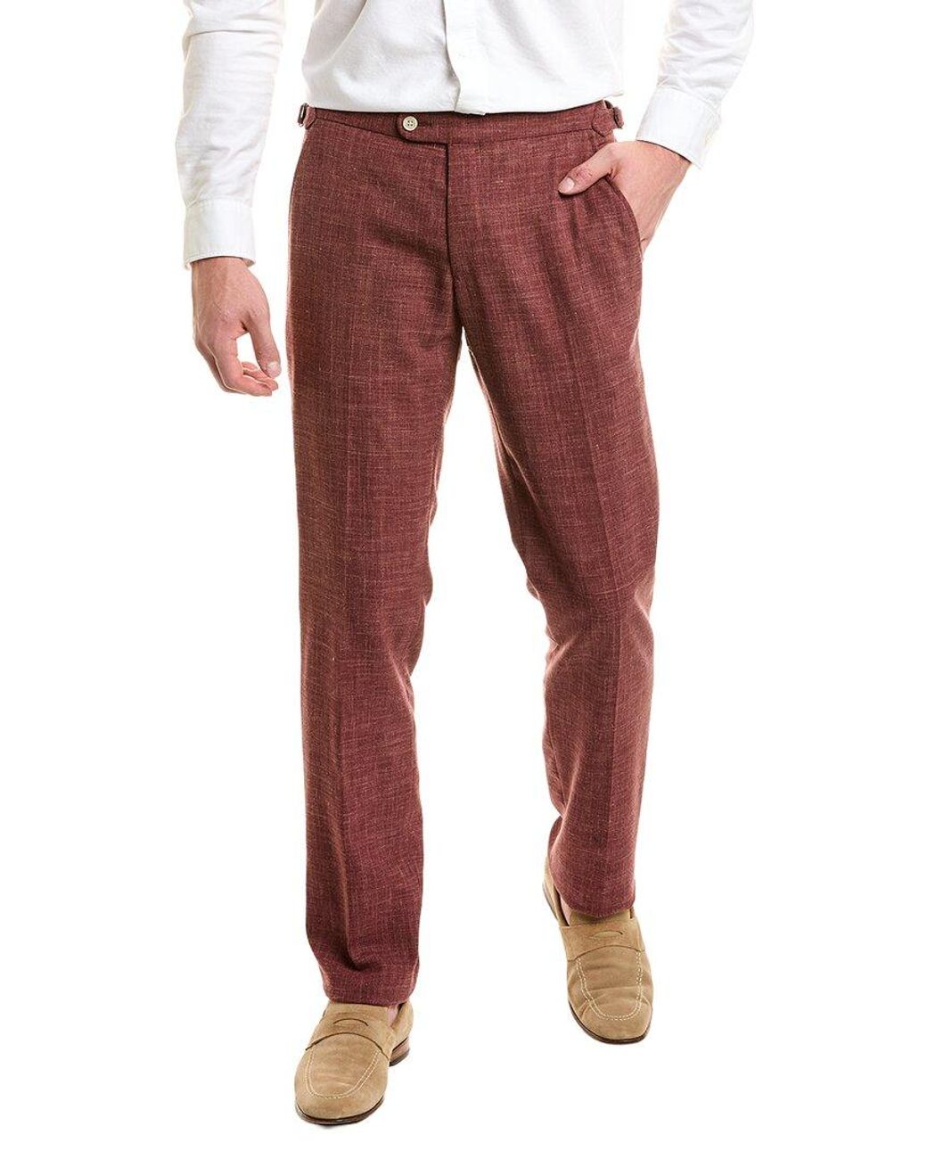 Richard James Red Flat Front Wool & Linen-Blend Trouser for men