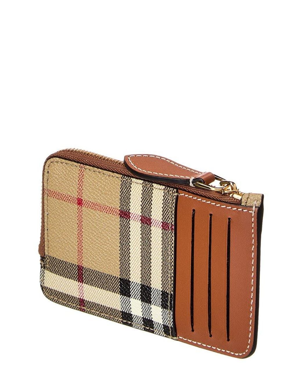 Burberry Natural Check E-Canvas & Leather Zip Card Case