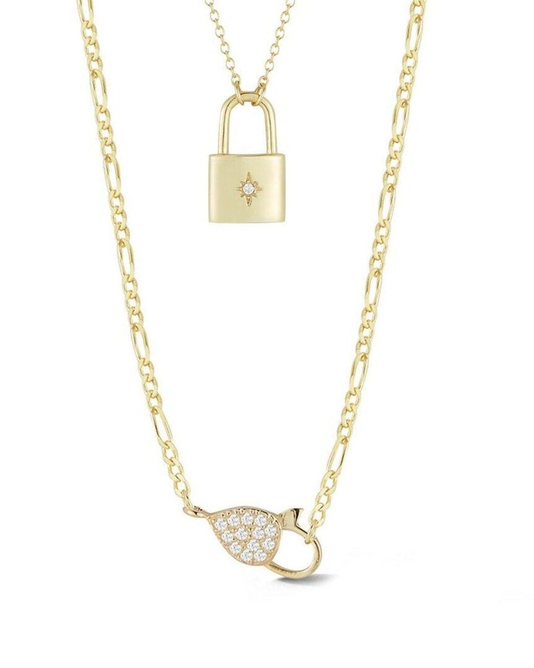 Glaze Jewelry Metallic 14k Over Silver Cz Padlock Necklace Set