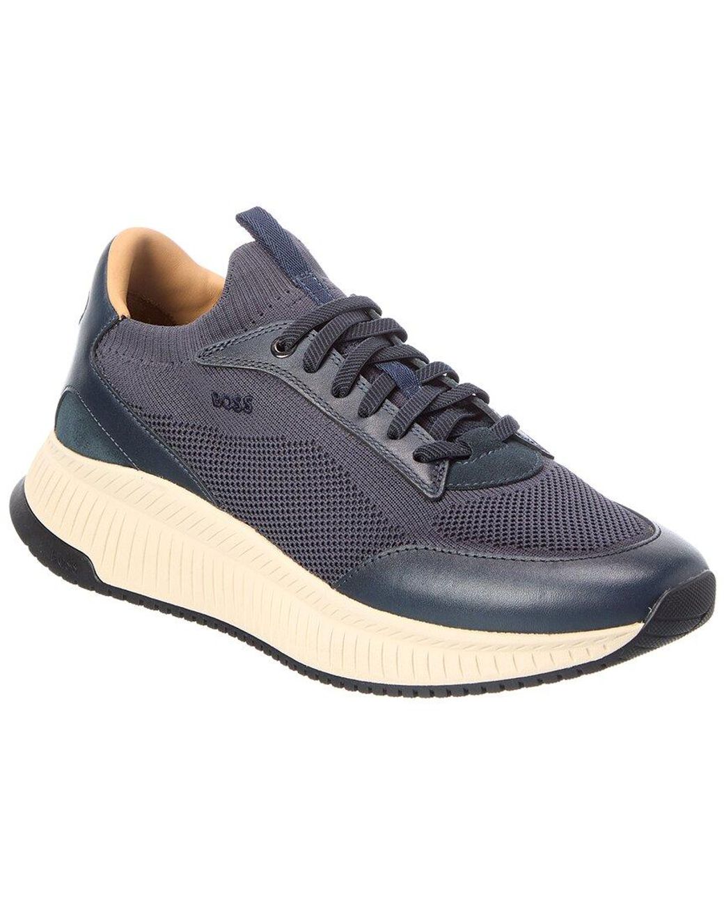 Boss Blue Ttnm Evo Knit & Leather Sneaker for men