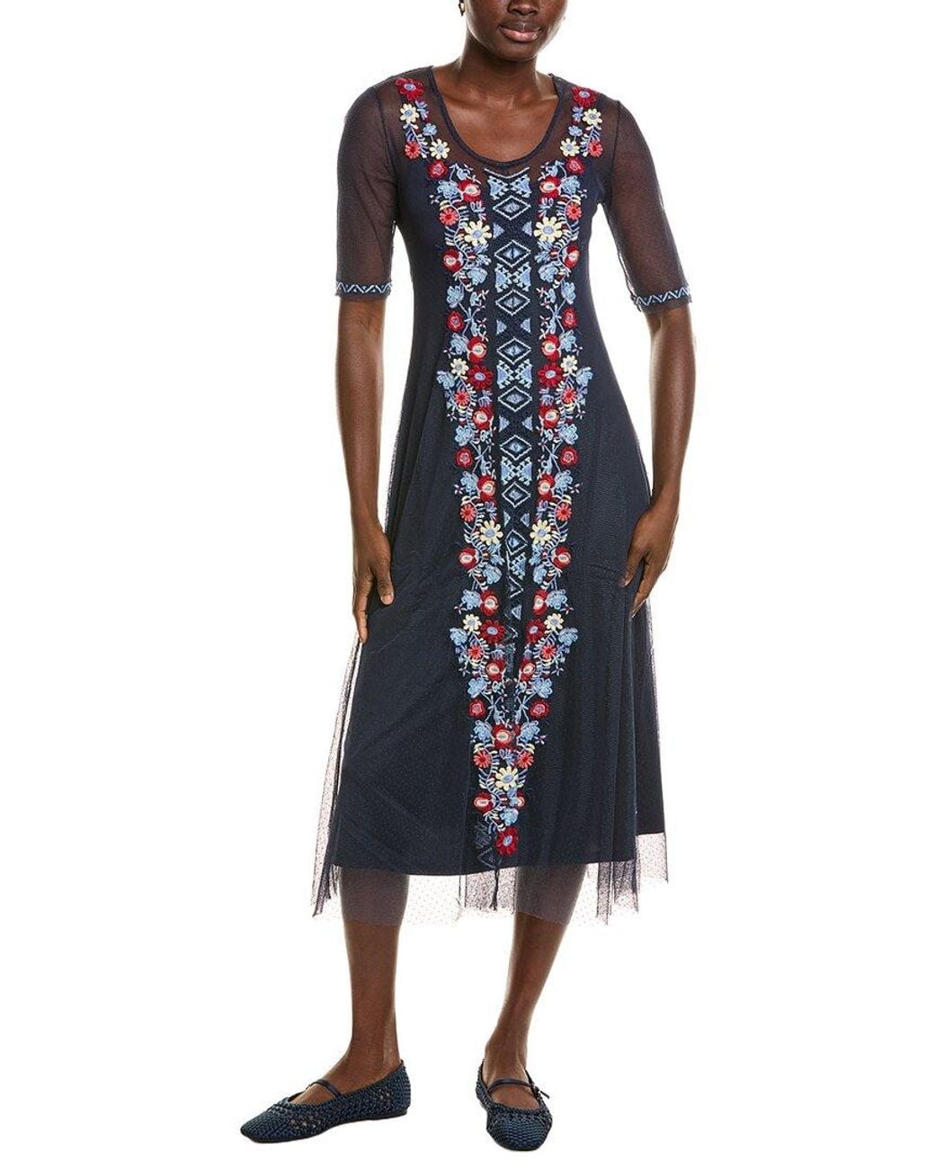 Johnny Was Blue Aiko Mesh Dress