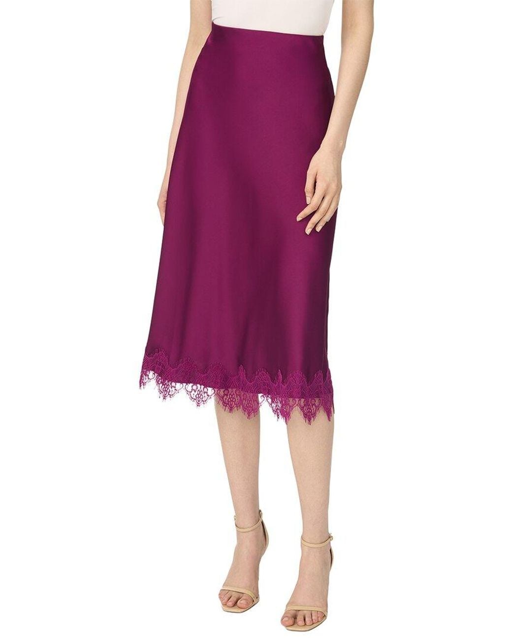 Cece Purple Satin Bias Midi Skirt