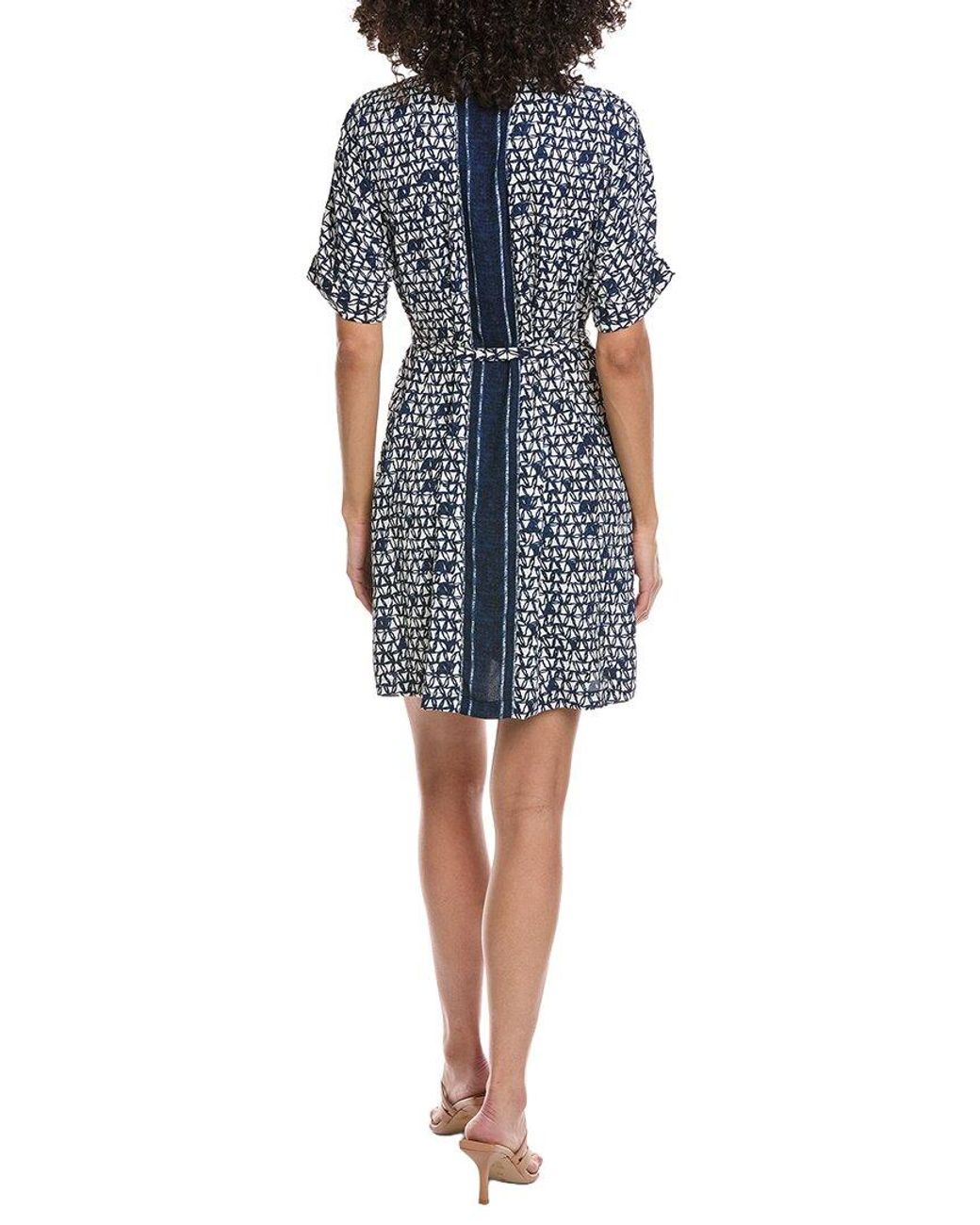 NIC+ZOE Blue Petite Etched Angles Belted Devon Dress