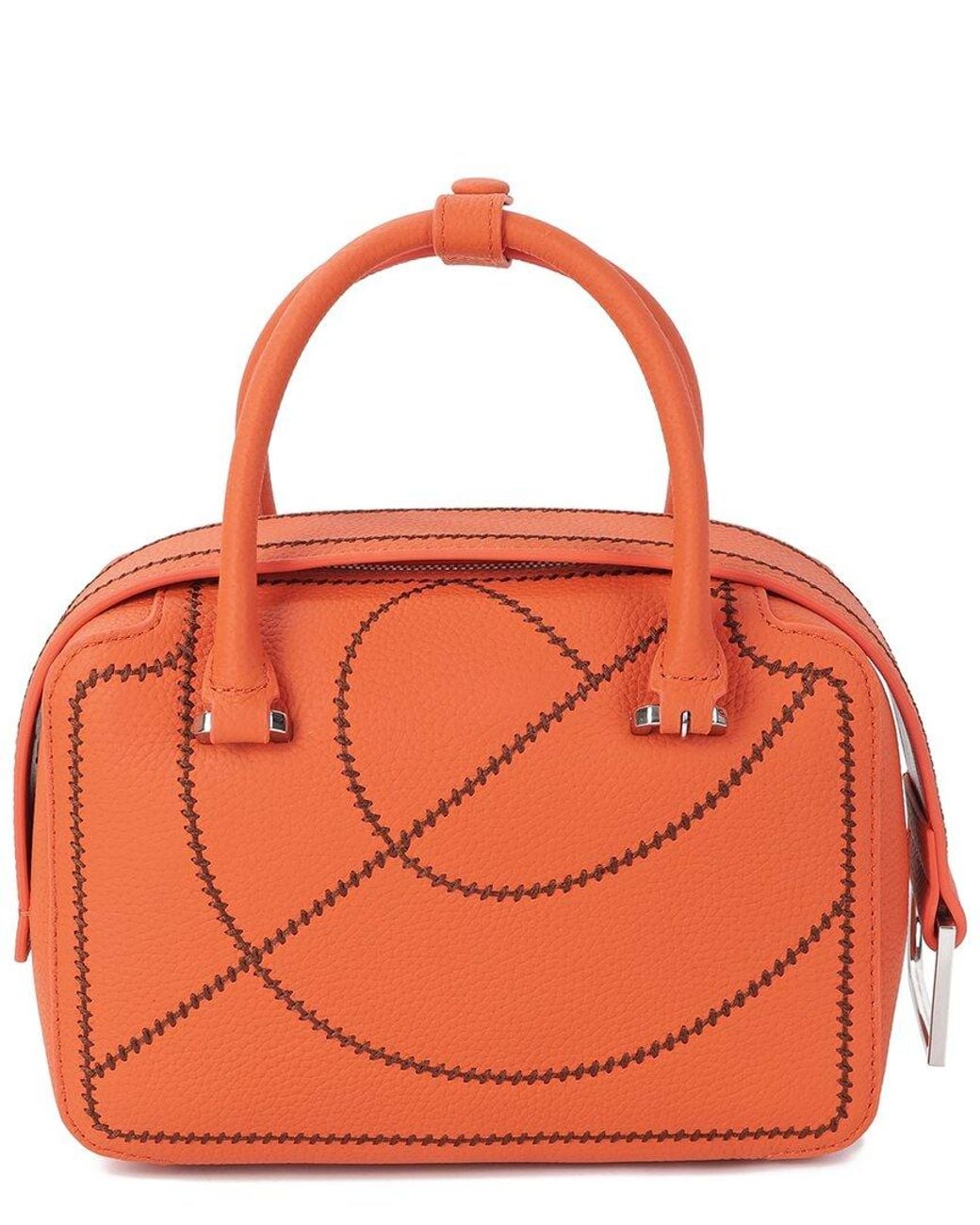Tiffany & Fred Paris Orange Pebbled Leather Stitched Satchel