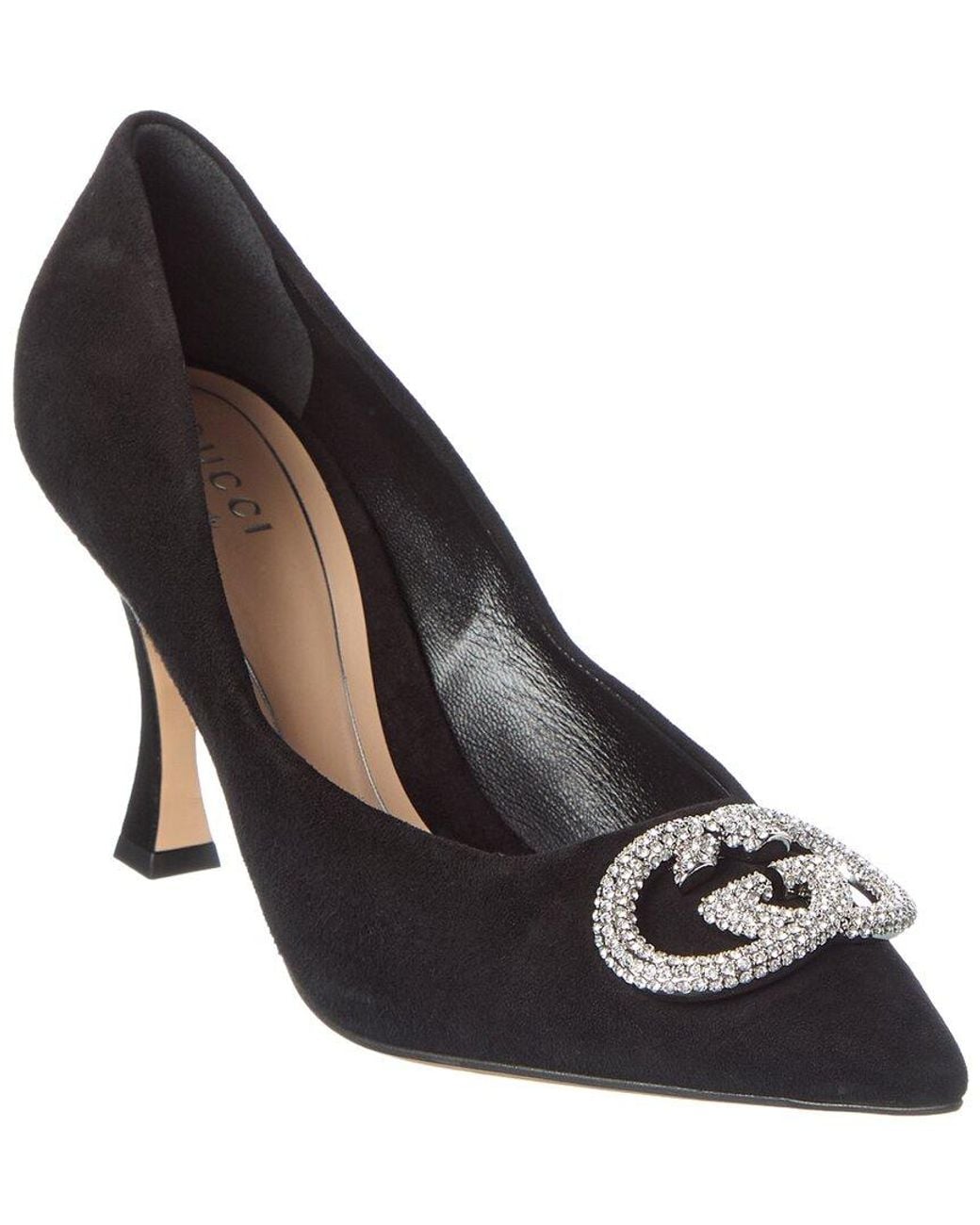 Gucci Black G Interlocking Suede & Crystal Pump