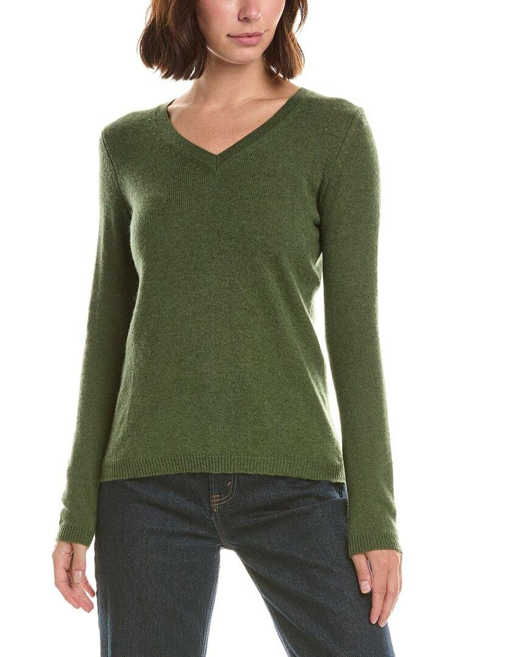 Forte Green Basic V-Neck 100% Cashmere Pullover