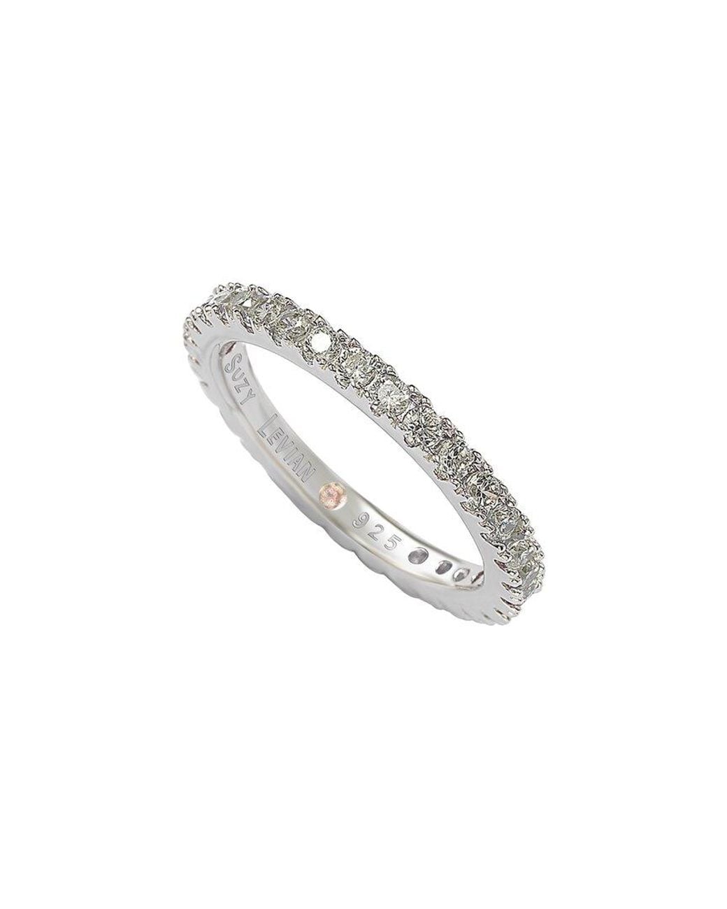 Suzy Levian Metallic Silver Cz Stackable Ring
