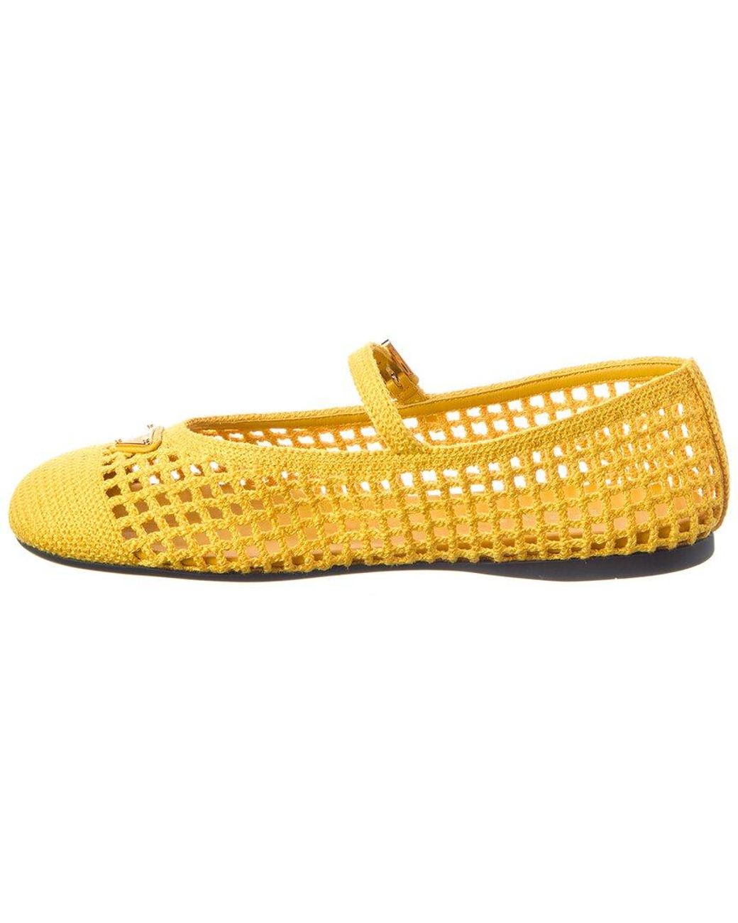 Prada Yellow Logo Cotton Crochet Ballerina Flat