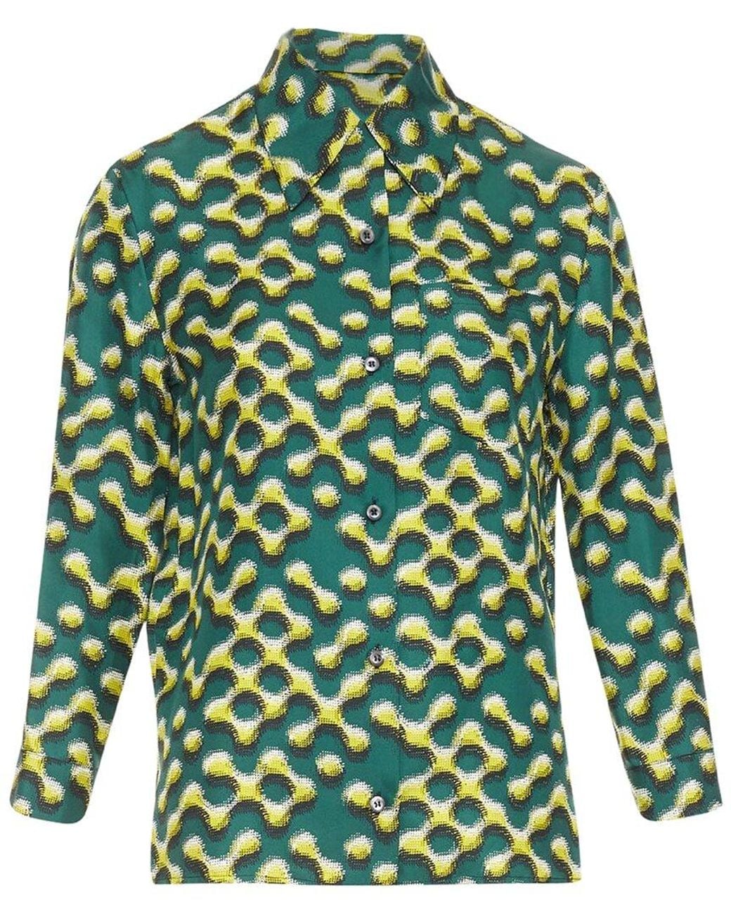 Prada Green 2015 Silk Geometric Print Shirt, Size It (Authentic Pre-Loved)