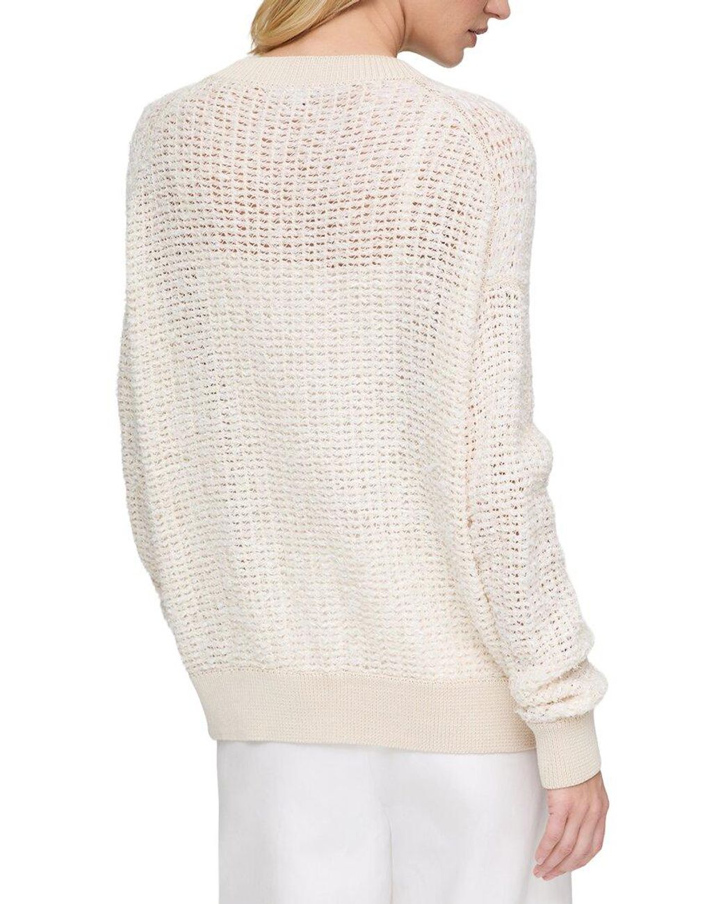 Lafayette 148 New York White Textured Open Stitch Pullover