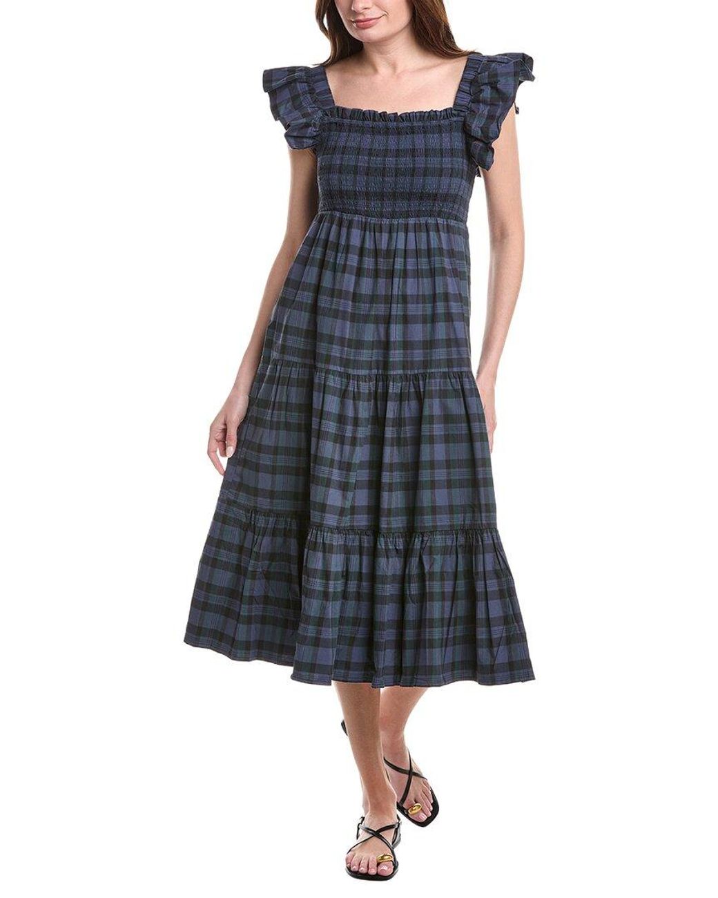 Sail To Sable Blue Flutter Sleeve Smocked Midi Dress