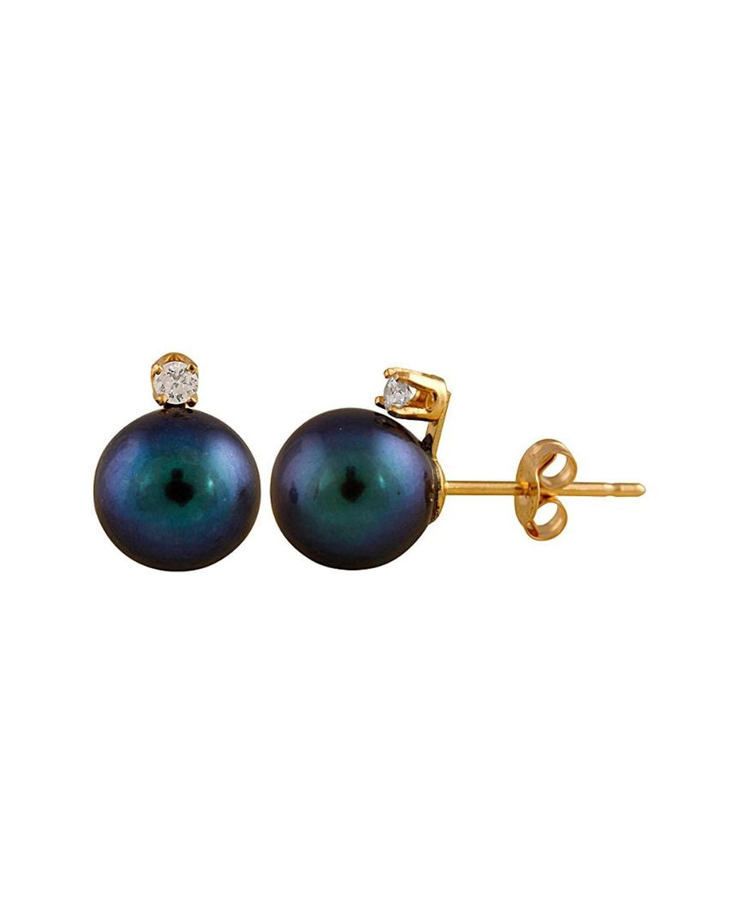 Splendid Blue 14k Diamond & 7-7.5mm Freshwater Pearl Studs