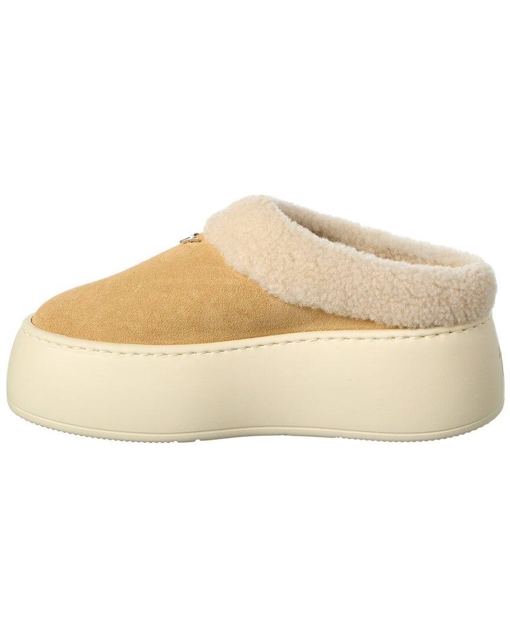 Giuseppe Zanotti Natural Alma Suede & Shearling Sabot Platform Mule