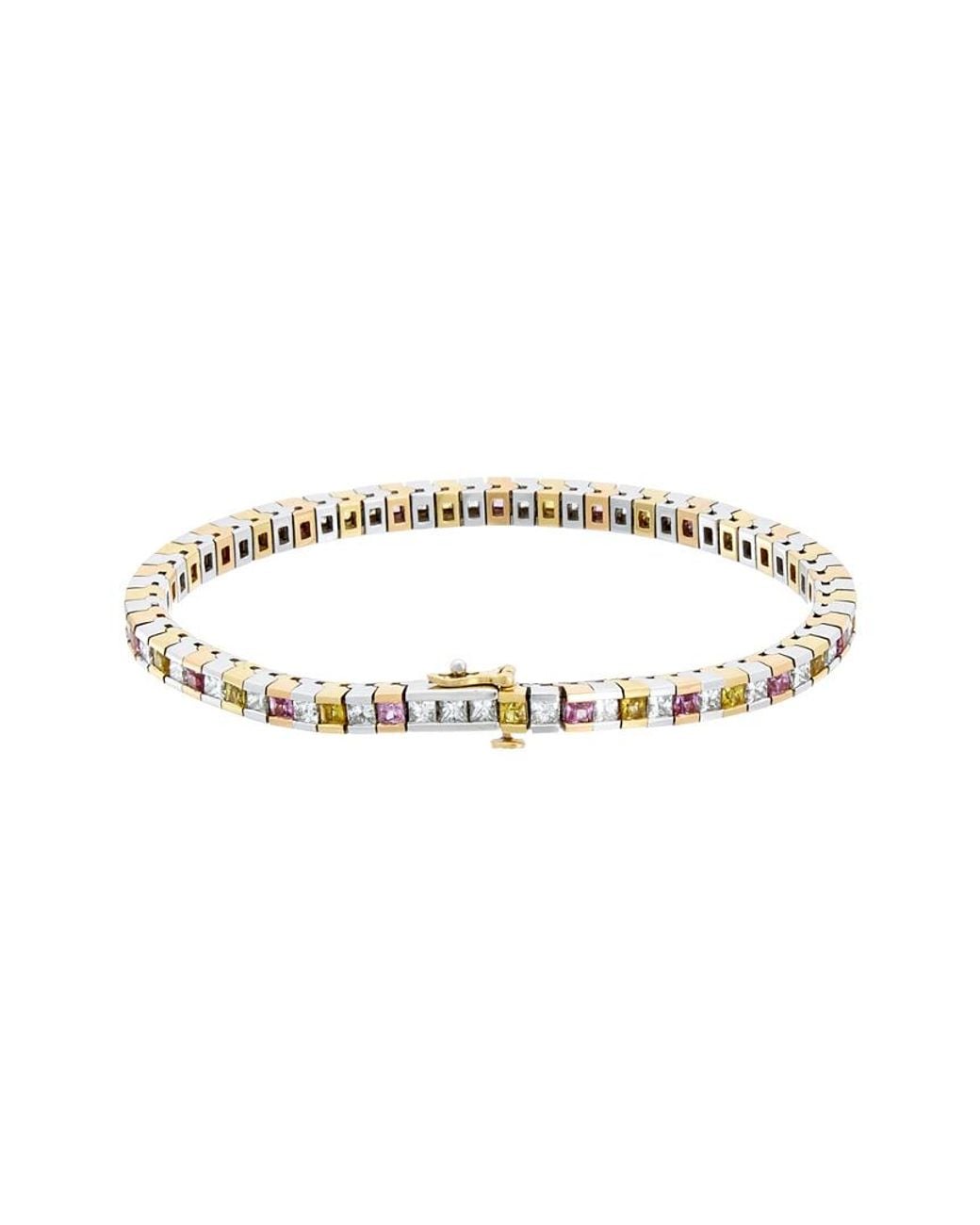 Diana M Metallic Fine Jewelry 18k Tri-tone 9.27 Ct. Tw. Diamond & Sapphire Tennis Bracelet
