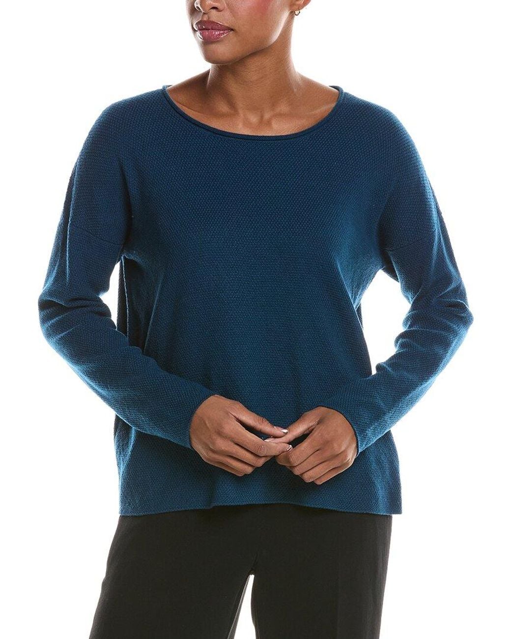 Eileen Fisher Blue Jewel Neck Sweater