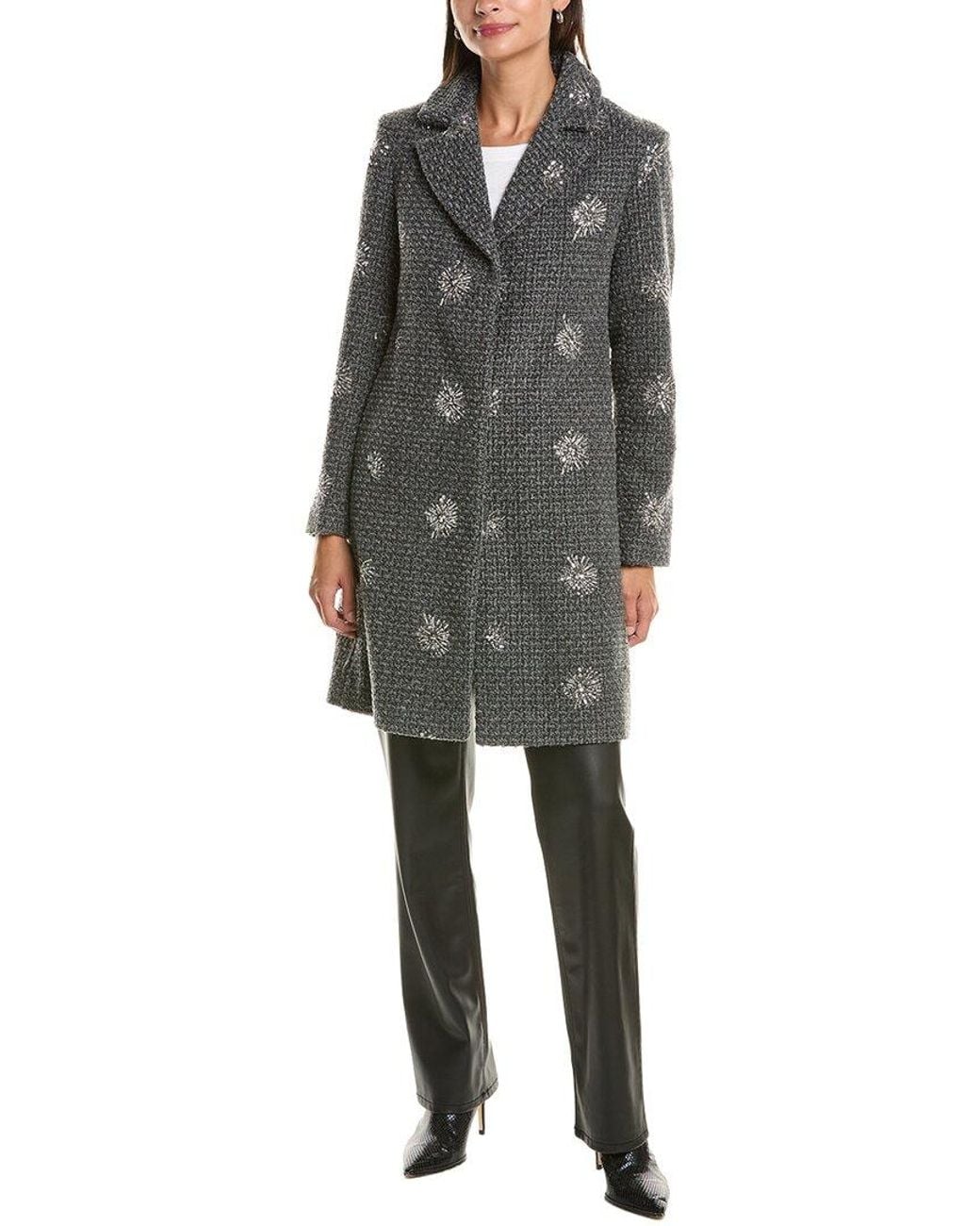 Cece Gray Sequin-Embellished Wool-Blend Coat