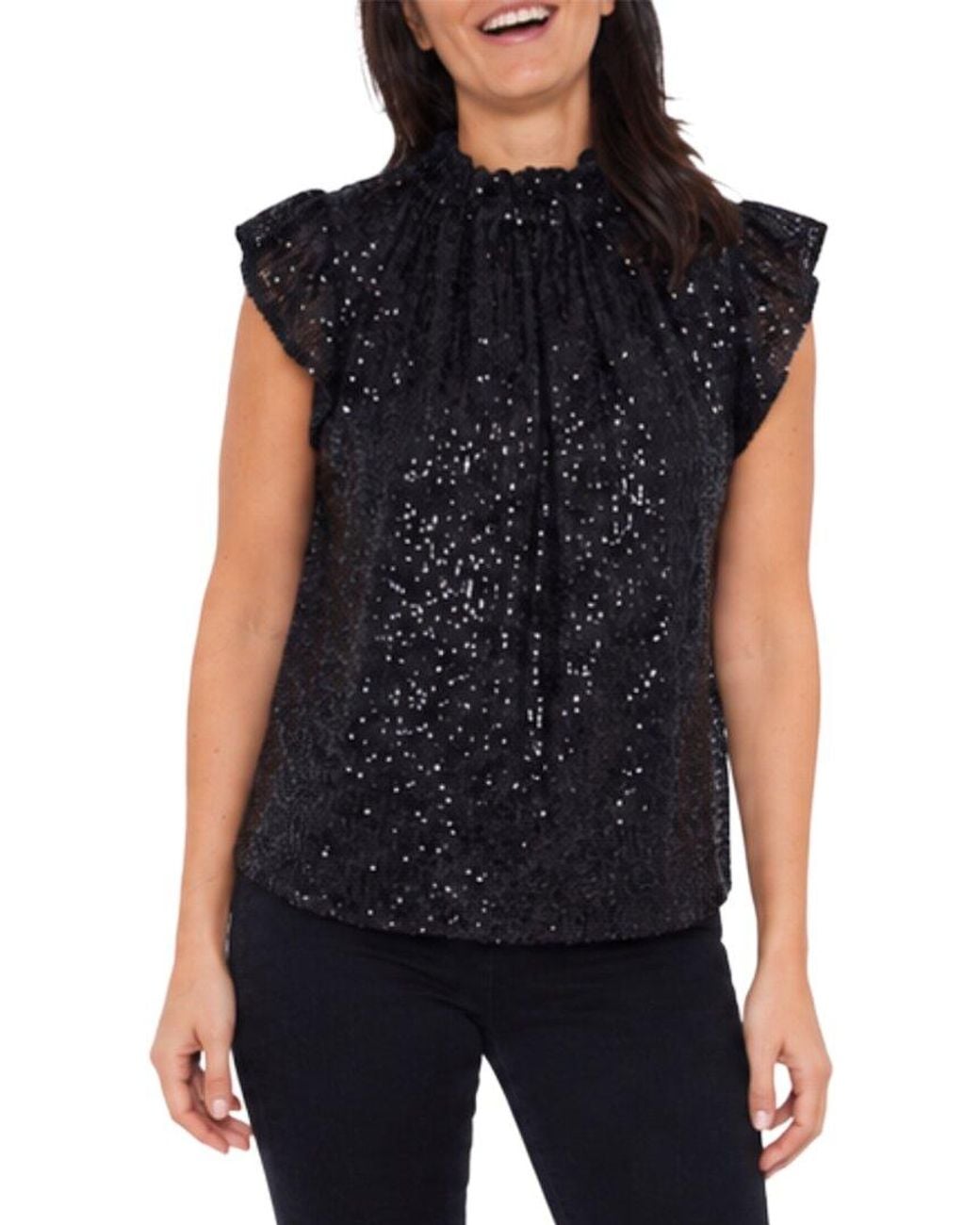Sail To Sable Black Ruffle Neck Top