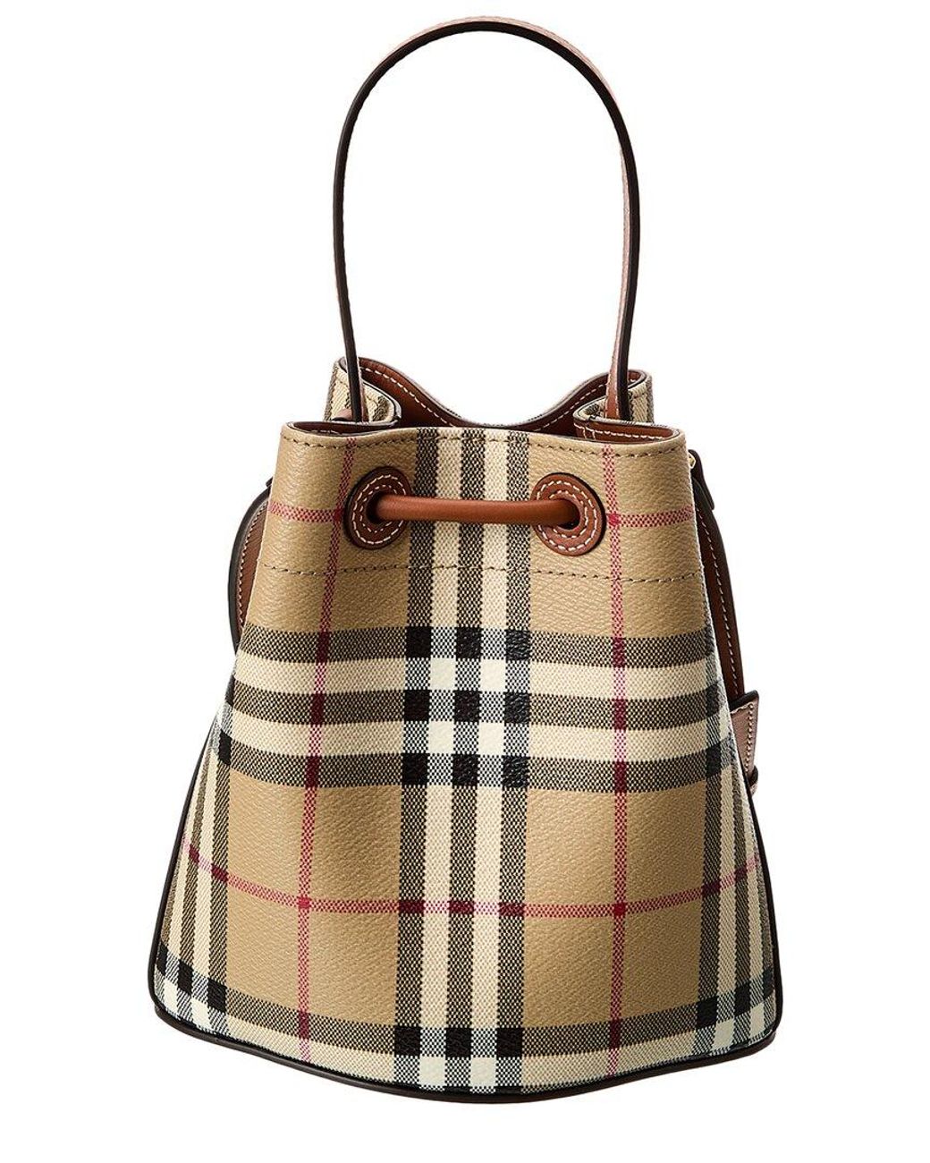 Burberry Brown Check Mini E-Canvas & Leather Bucket Bag