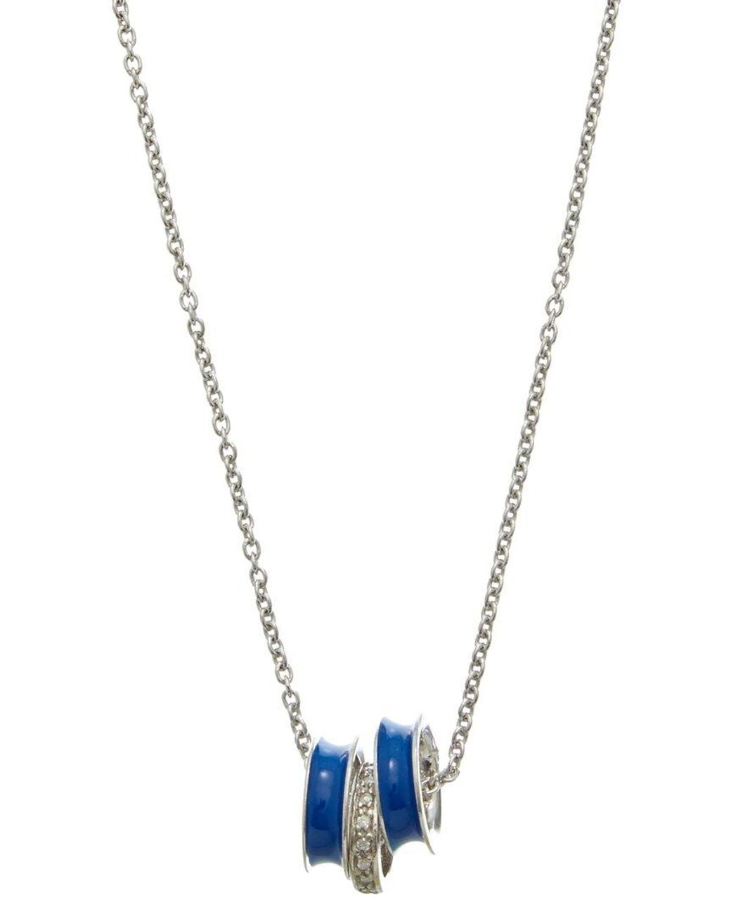 Italian Gold Over Silver Blue 18K Plated 0.15 Ct. Tw. Diamond Enamel Ring Necklace