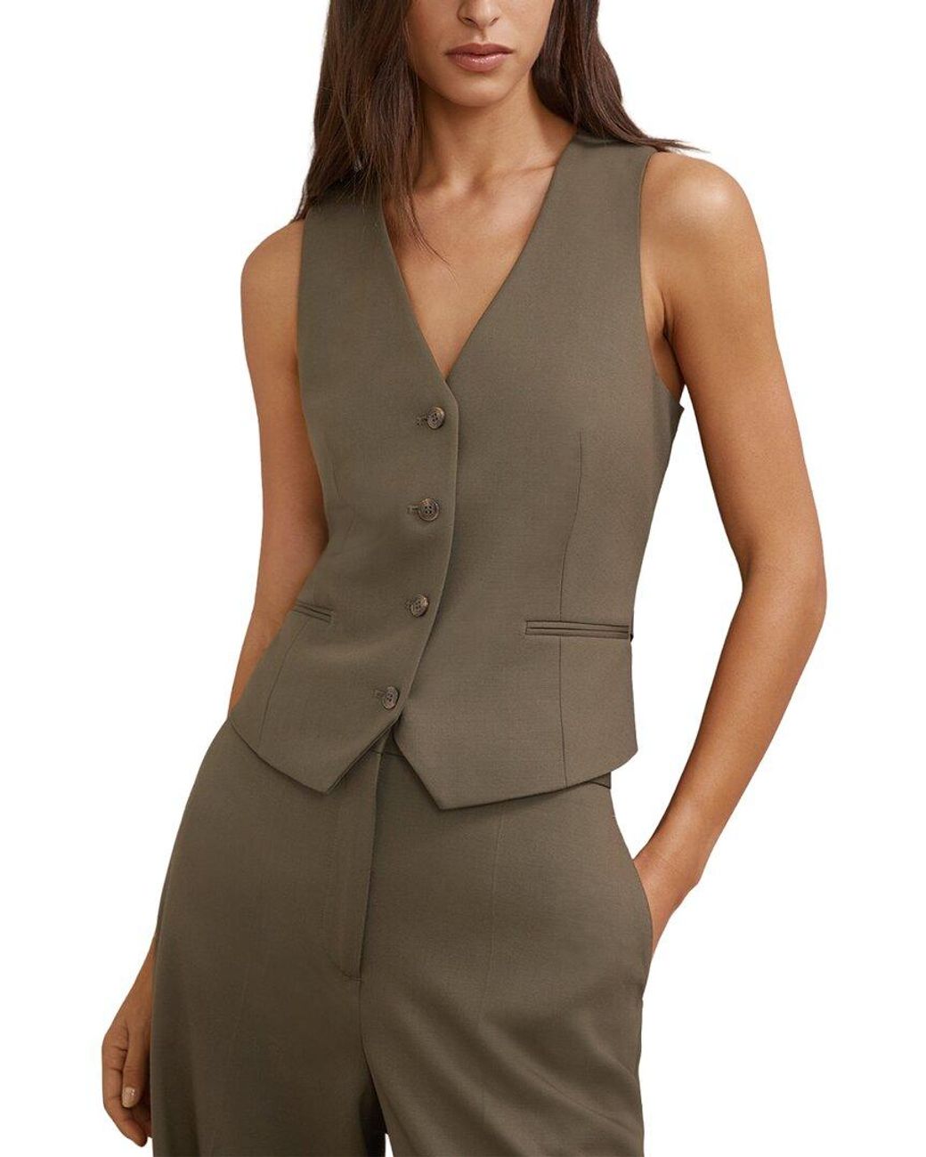 Reiss Brown Solene Wool-Blend Tailored Waistcoat