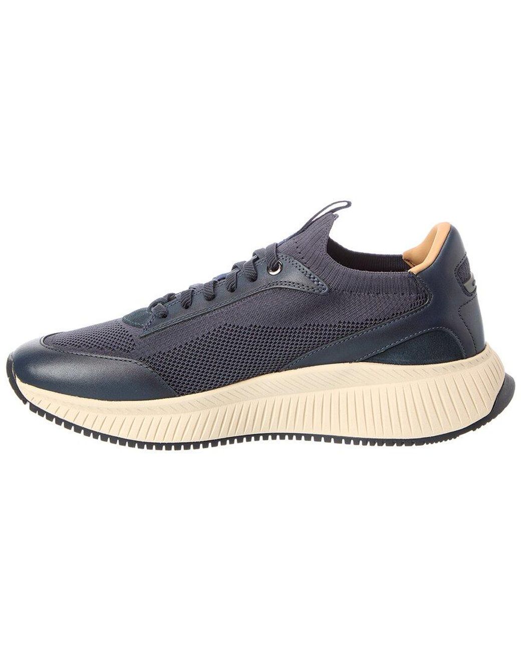 Boss Blue Ttnm Evo Knit & Leather Sneaker for men