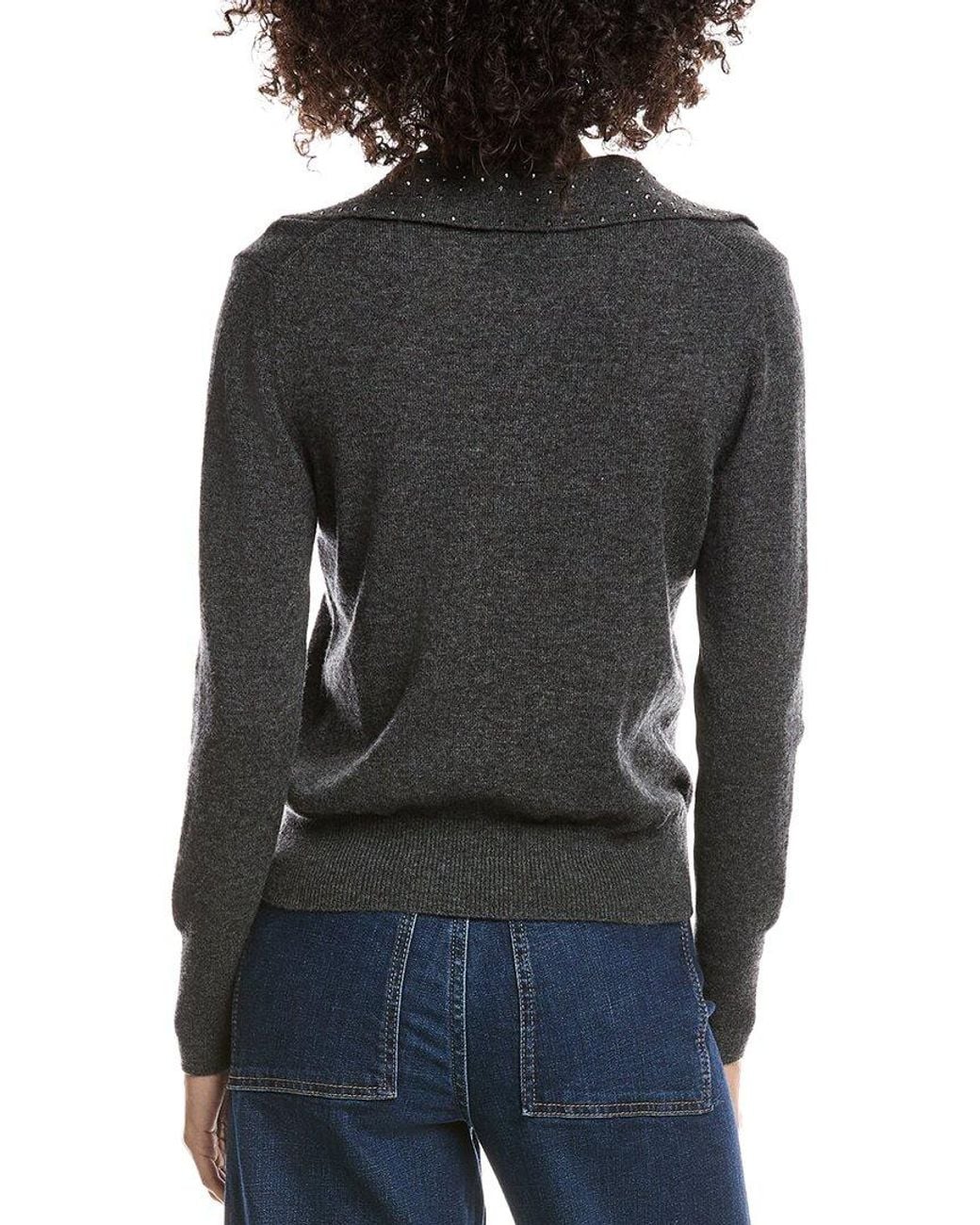 Forte Black Wool & Cashmere-Blend Crystal Polo Sweater
