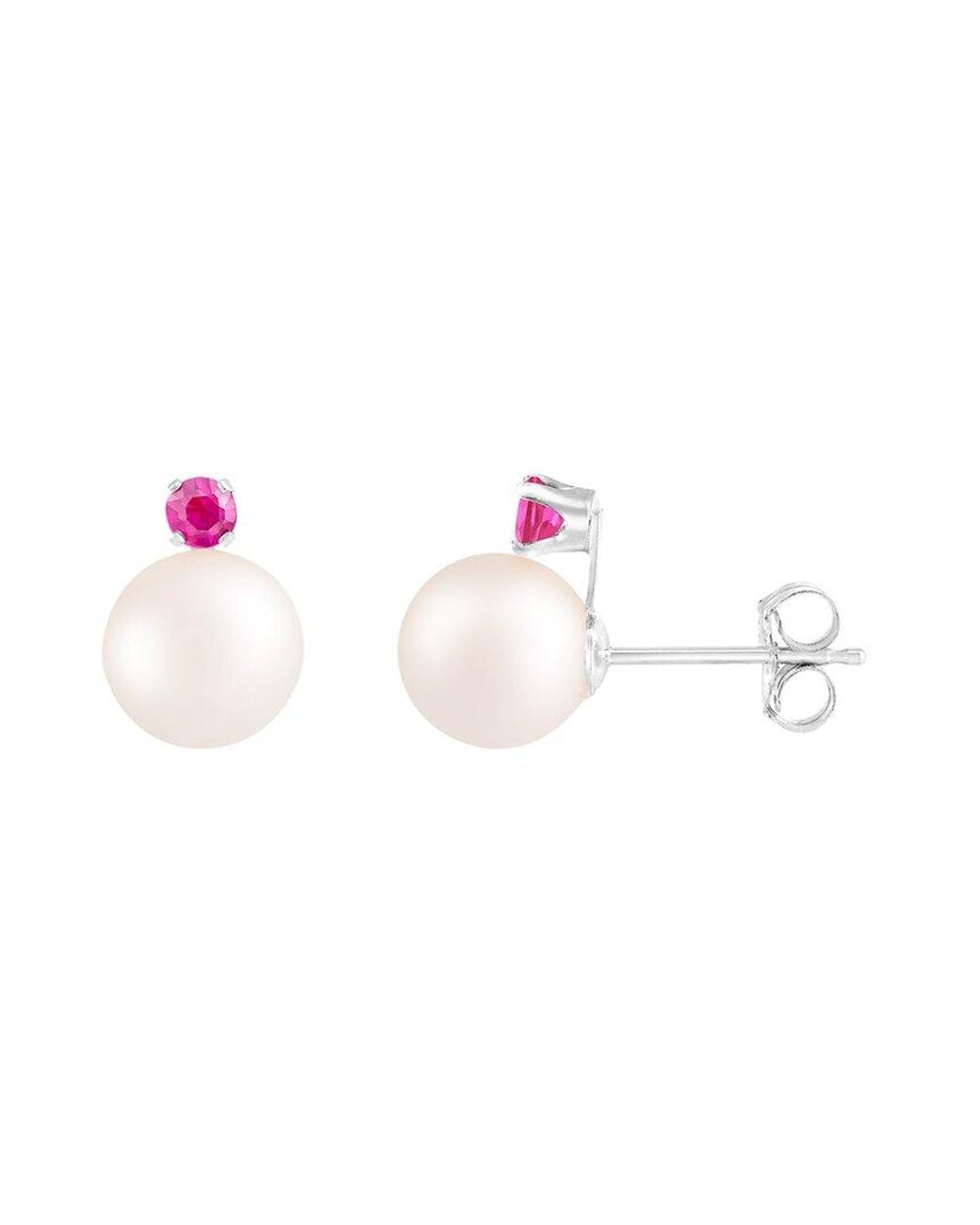 Splendid Pink Vermeil Ruby 7-7.5mm Pearl Earrings