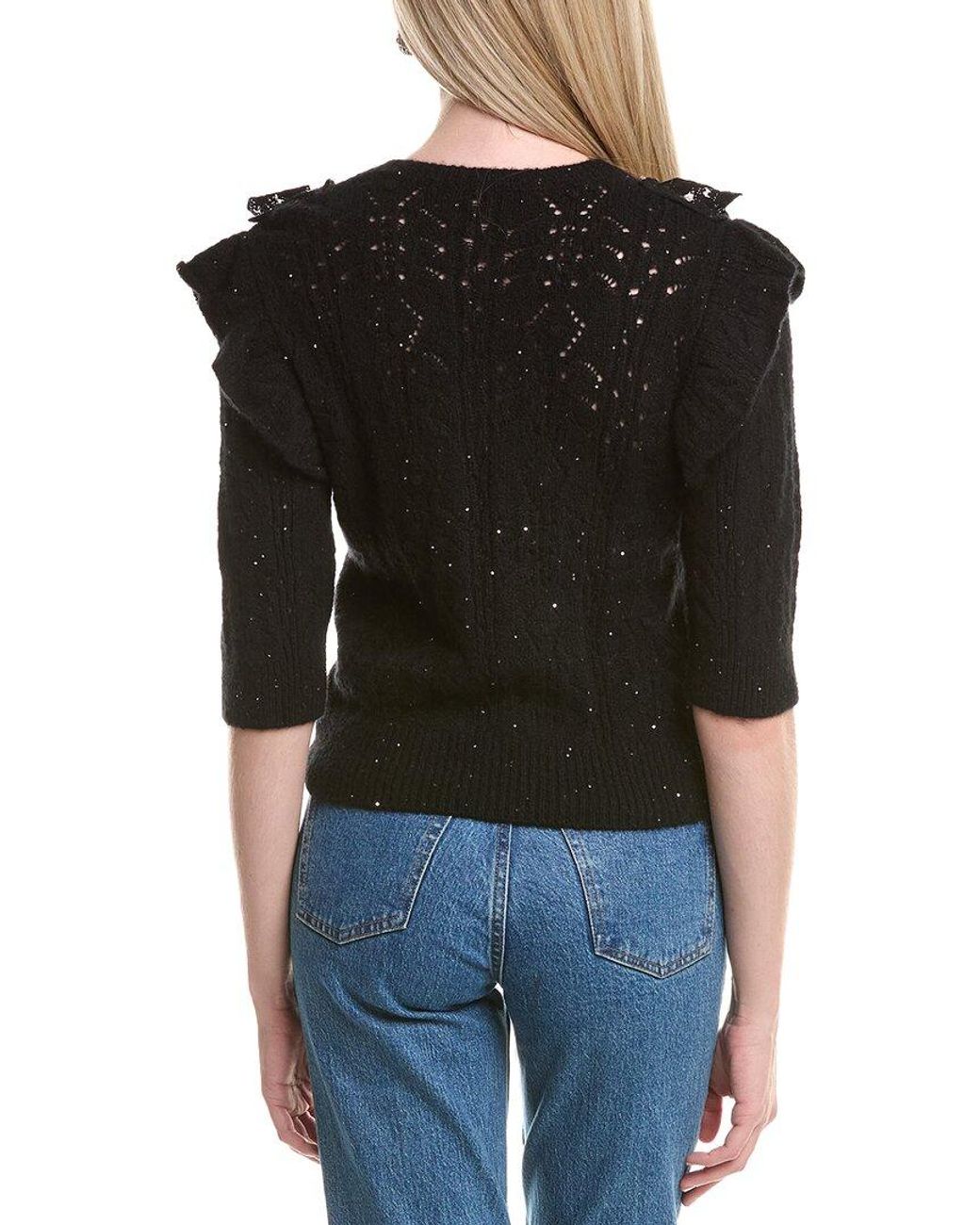 Autumn Cashmere Black Pointelle Cashmere-Blend Sweater