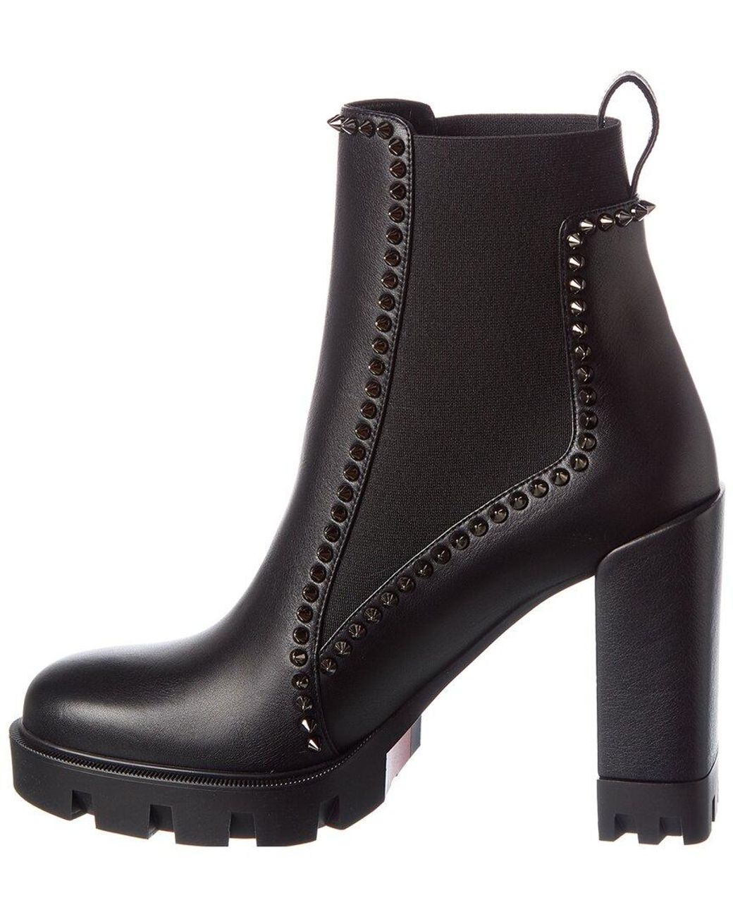 Christian Louboutin Black Out Line Spike Lug 100 Leather Boot