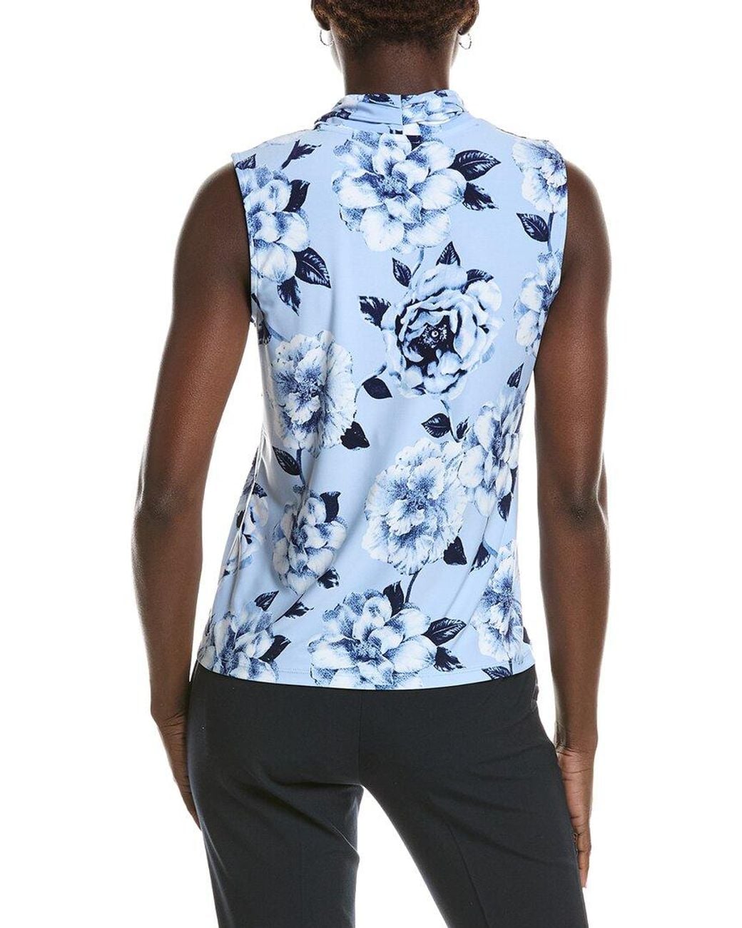 Anne Klein Blue Printed Triple Pleat Top