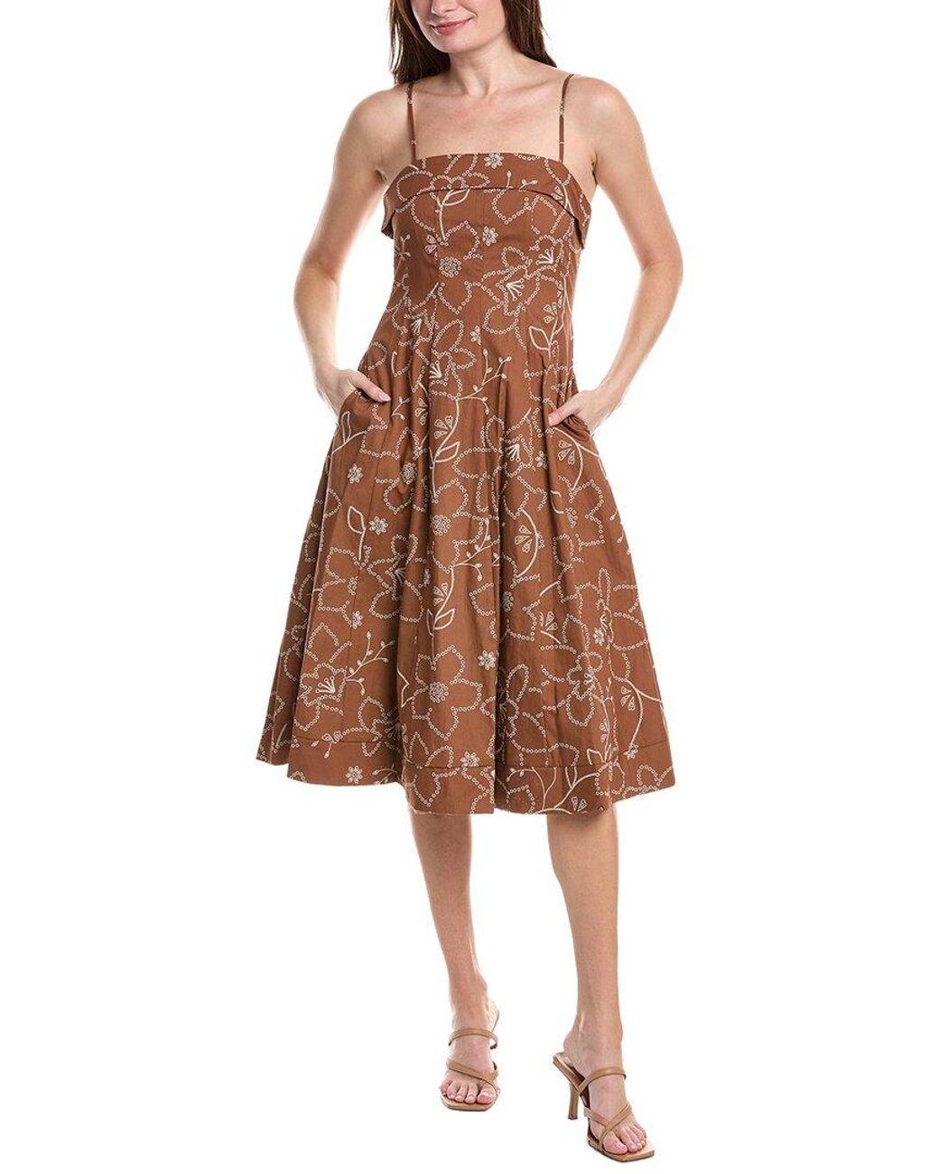 Sam Edelman Brown Puff Embroidery Midi Dress