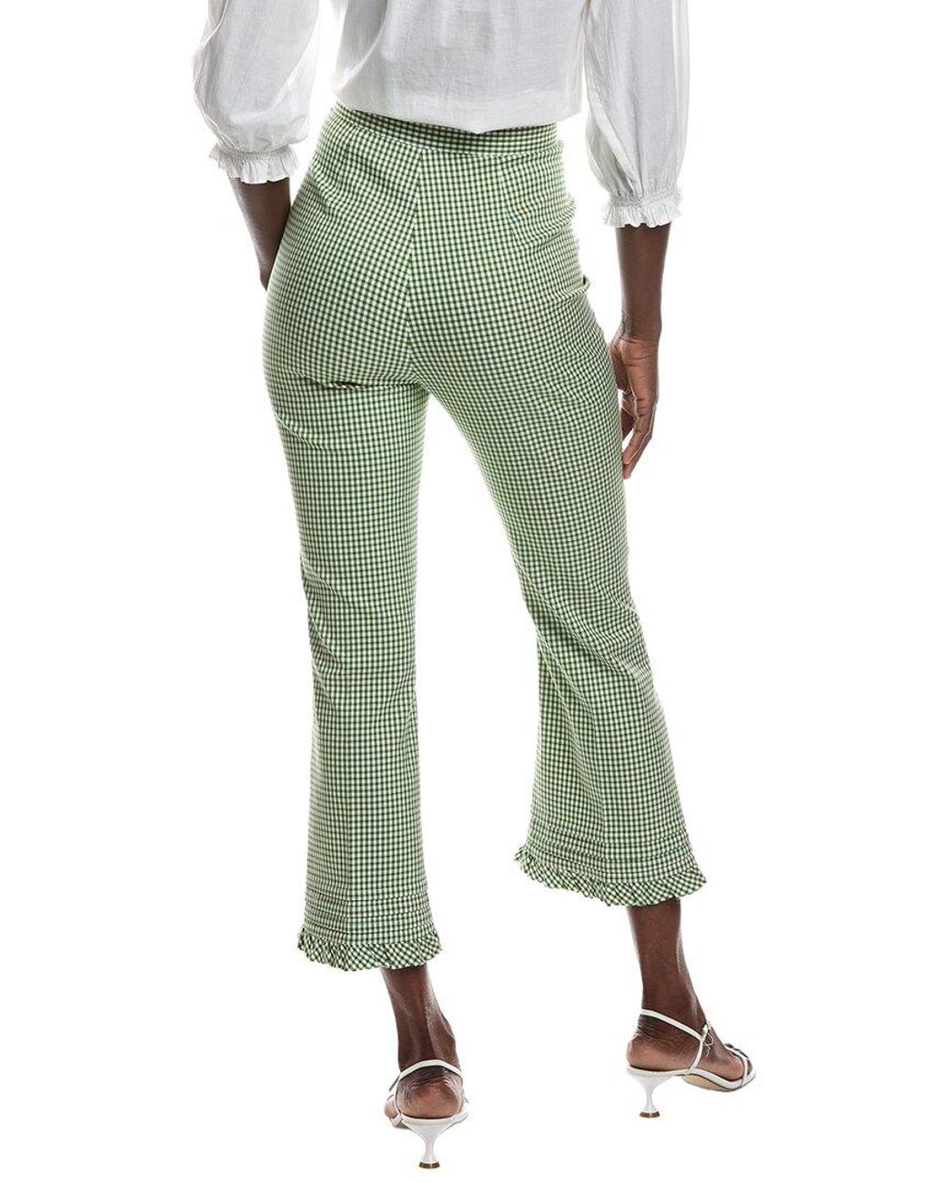Miu Miu Green Ruffled Gingham Twill Flared Pant