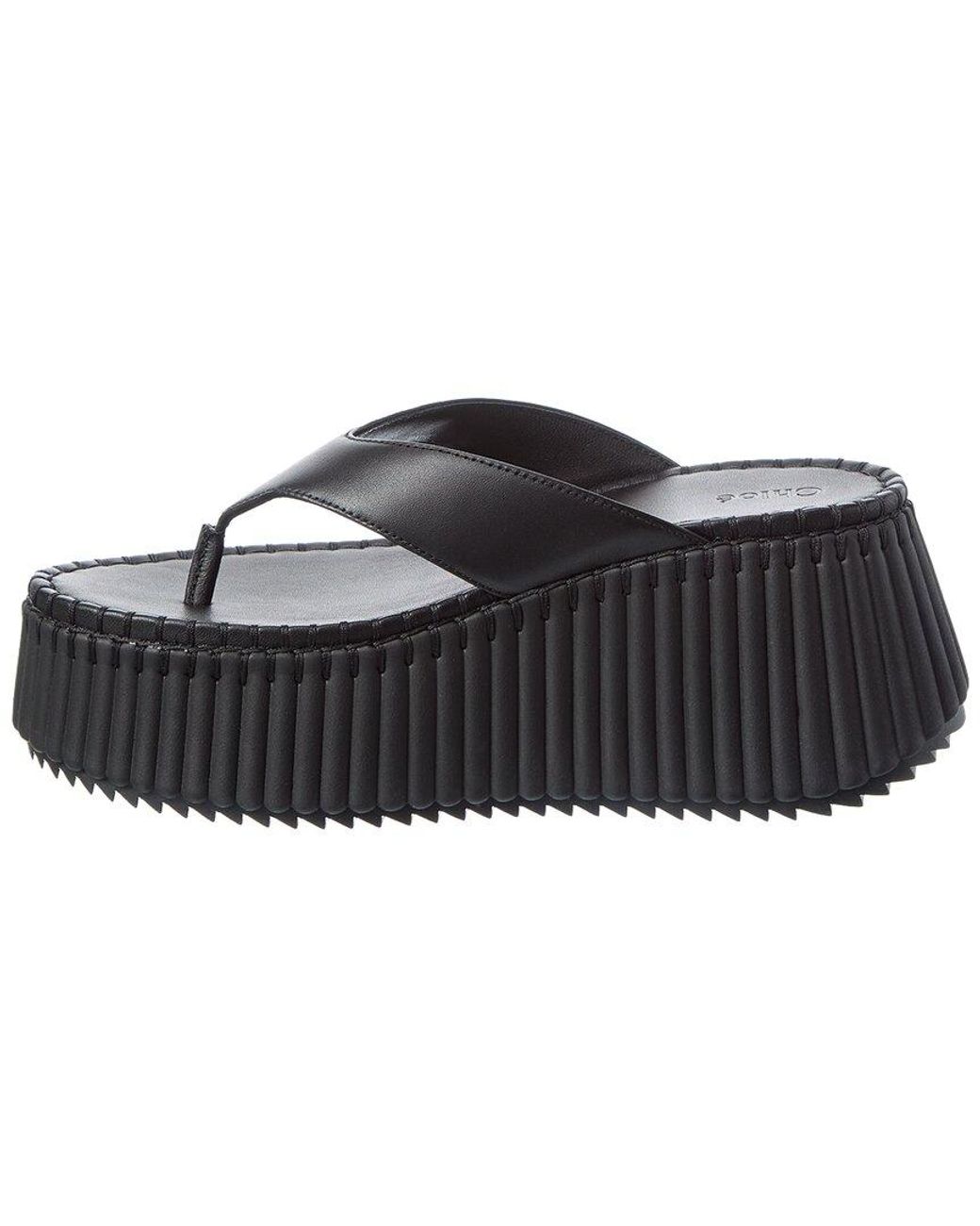 Chloé Black Nama Leather Wedge Slide