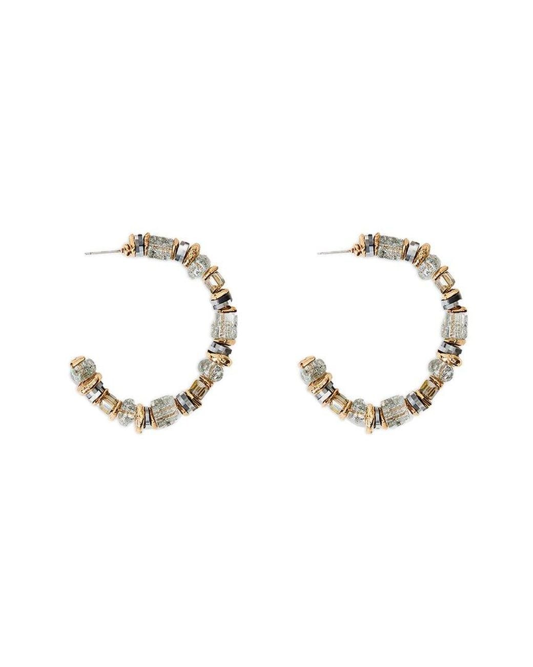 Saachi Metallic Beaded Crystal Hoop Earrings